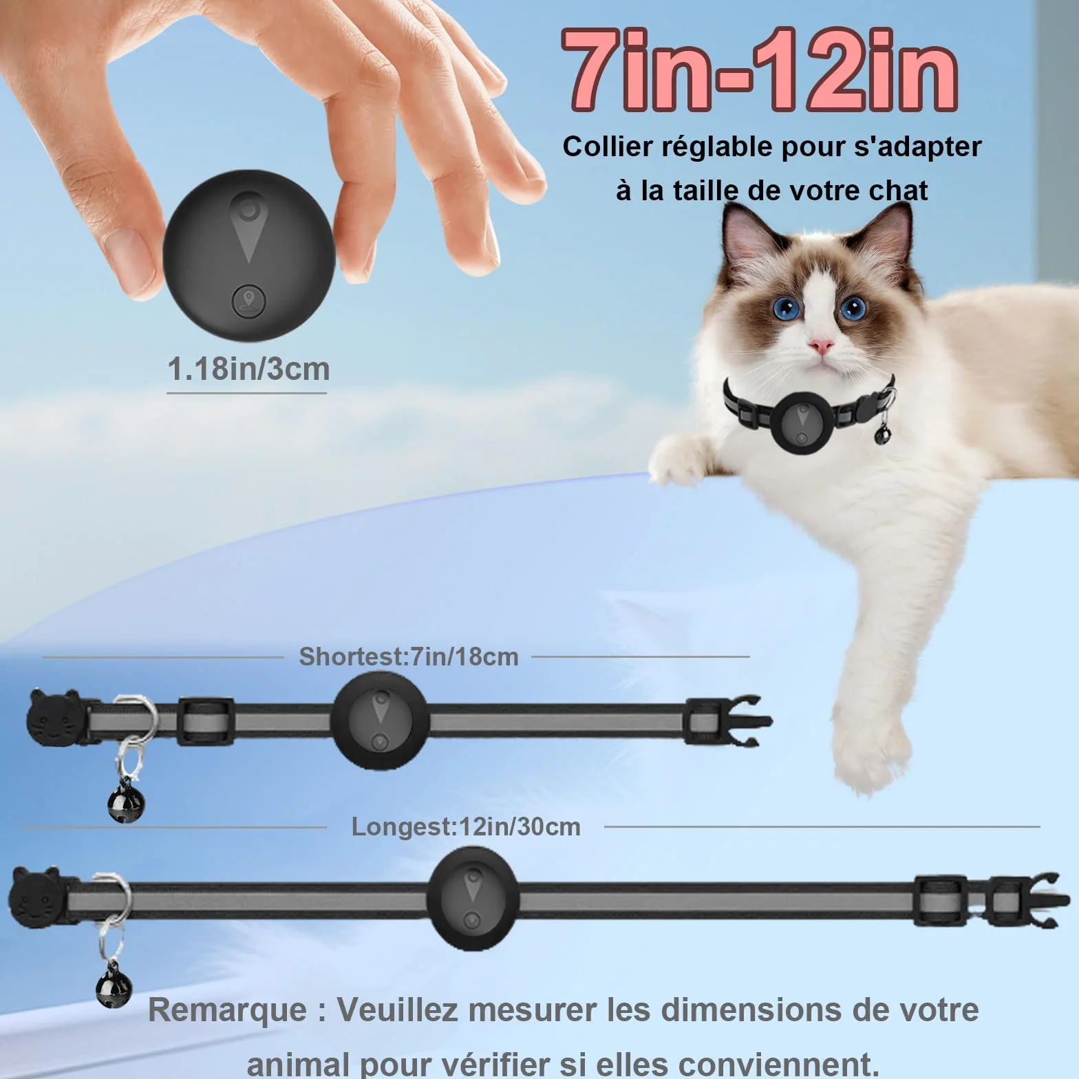 Collier GPS Chien Suivi Temps Réel Étanche IP67 Noir Mat Compatible iOS Android Enregistrement Trajets 7 Jours