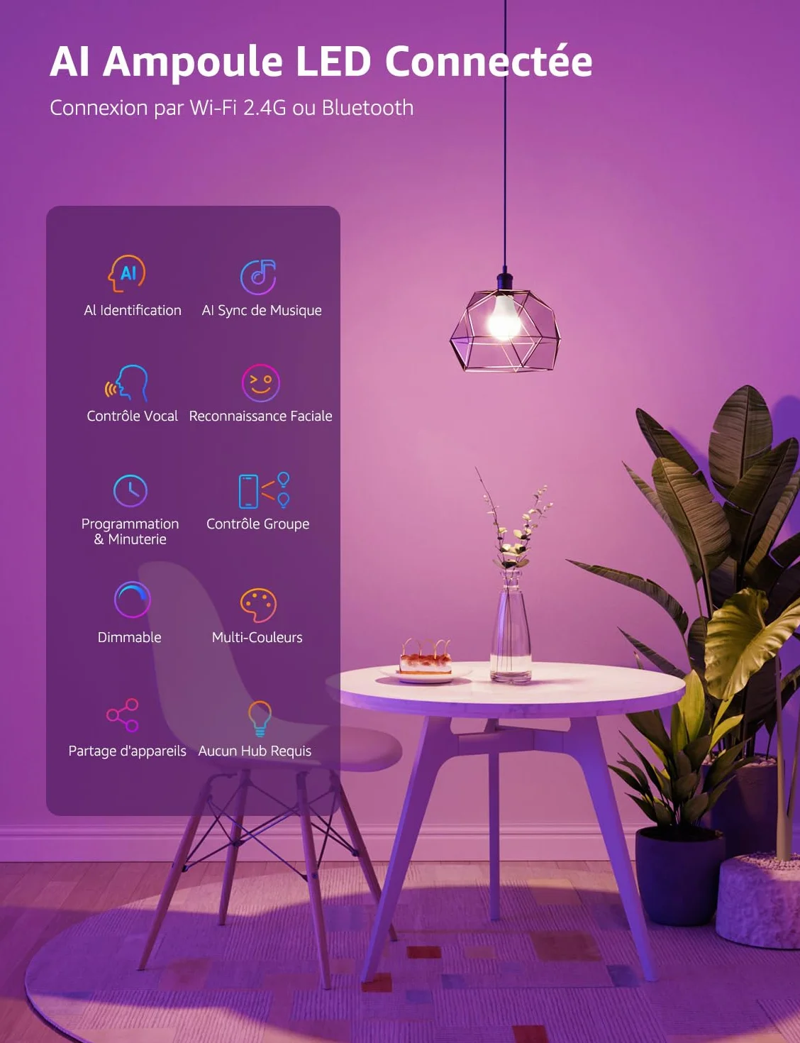 Lepro B1 IA Ampoule Connectée WiFi E27 LED RGB+CCT 2700K-6500K Compatible Alexa/Google Assistant, 2 pcs