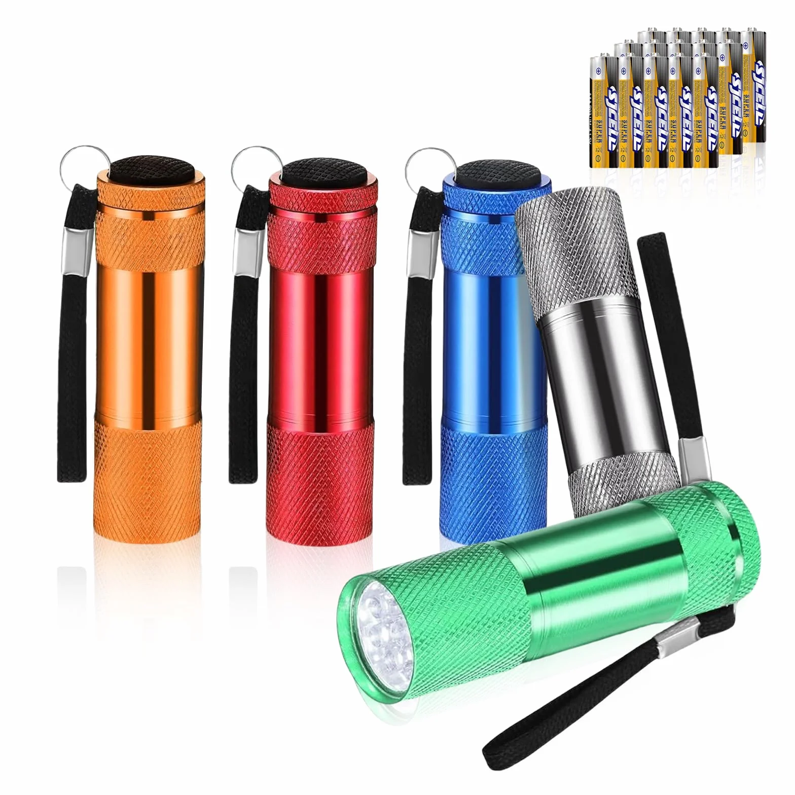 flintronic 5 Pièce Mini Lampe de Poche LED Aluminium avec 15 Piles AAA Étanche
