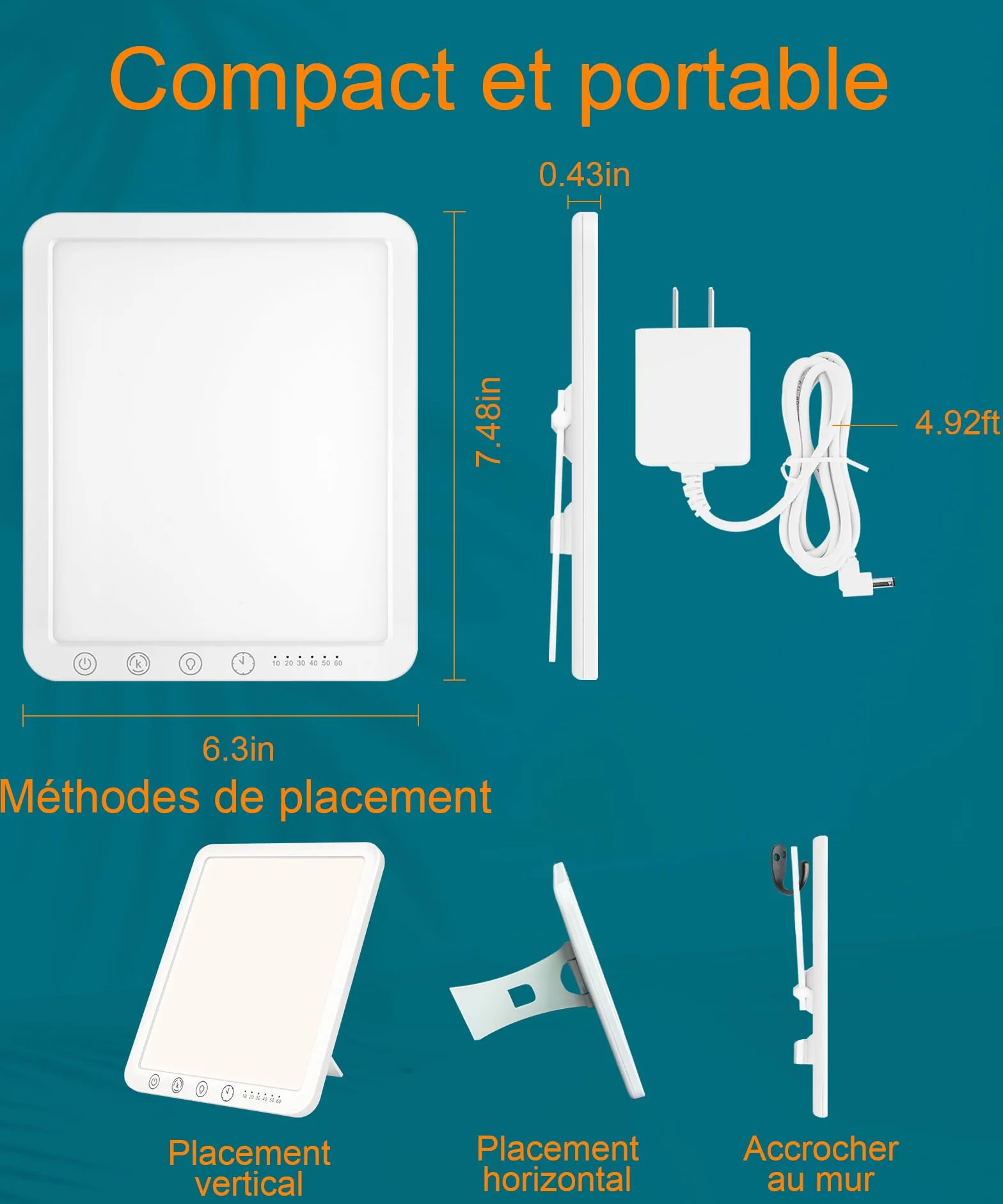Lampe de Luminothérapie 15000 Lux, Simulation Lumière du Jour, 3 Températures de Couleur, 5 Niveaux de Luminosité, 6 Minuterie