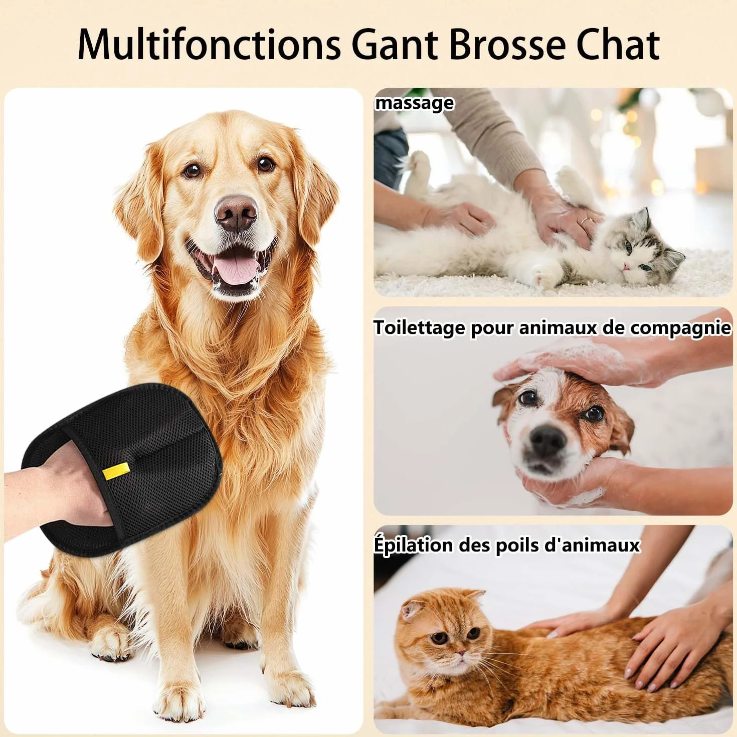 Gant Anti Poils Animaux Double Face Réutilisable Brosse pour Lavage Démêlage Toilettage Canapé Meubles Tapis Siège Auto