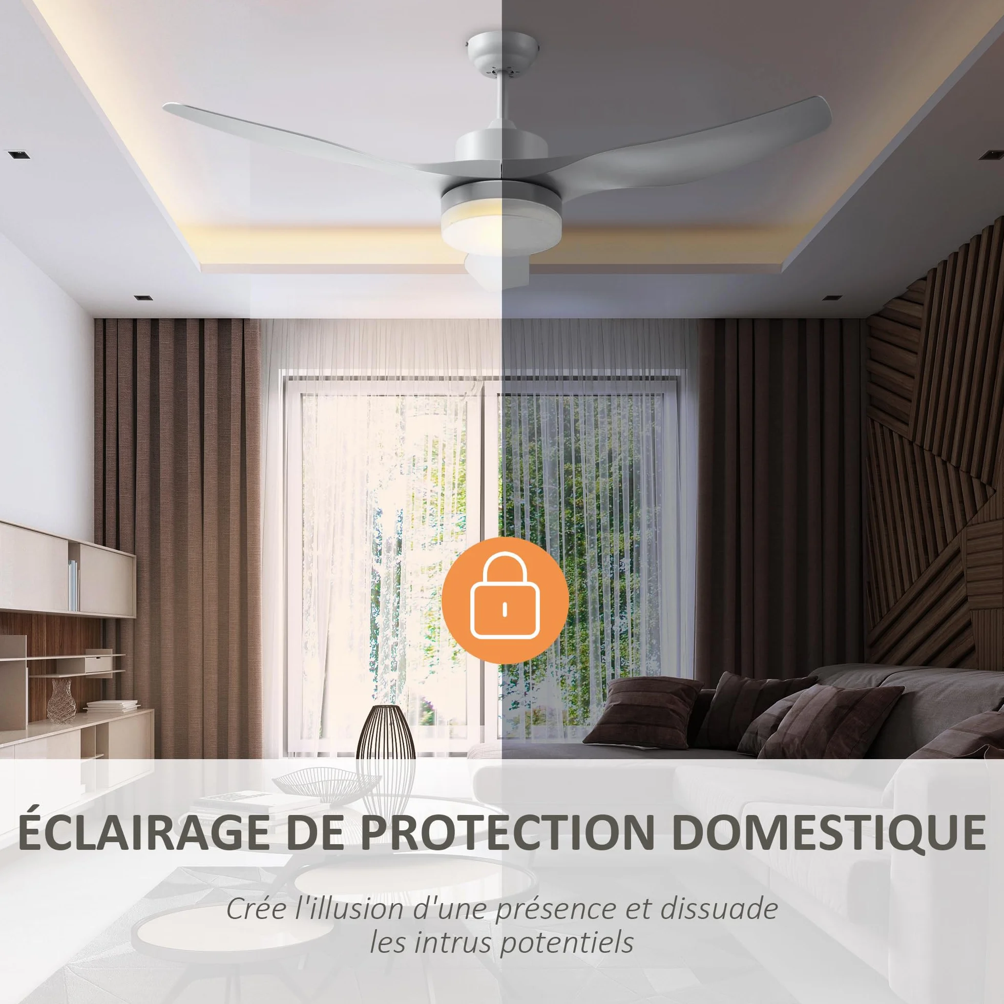 HOMCOM Ventilateur de Plafond avec Lumière et Télécommande, 132 cm, Moteur DC Silencieux, 3 Pales ABS, 6 Vitesses, Blanc