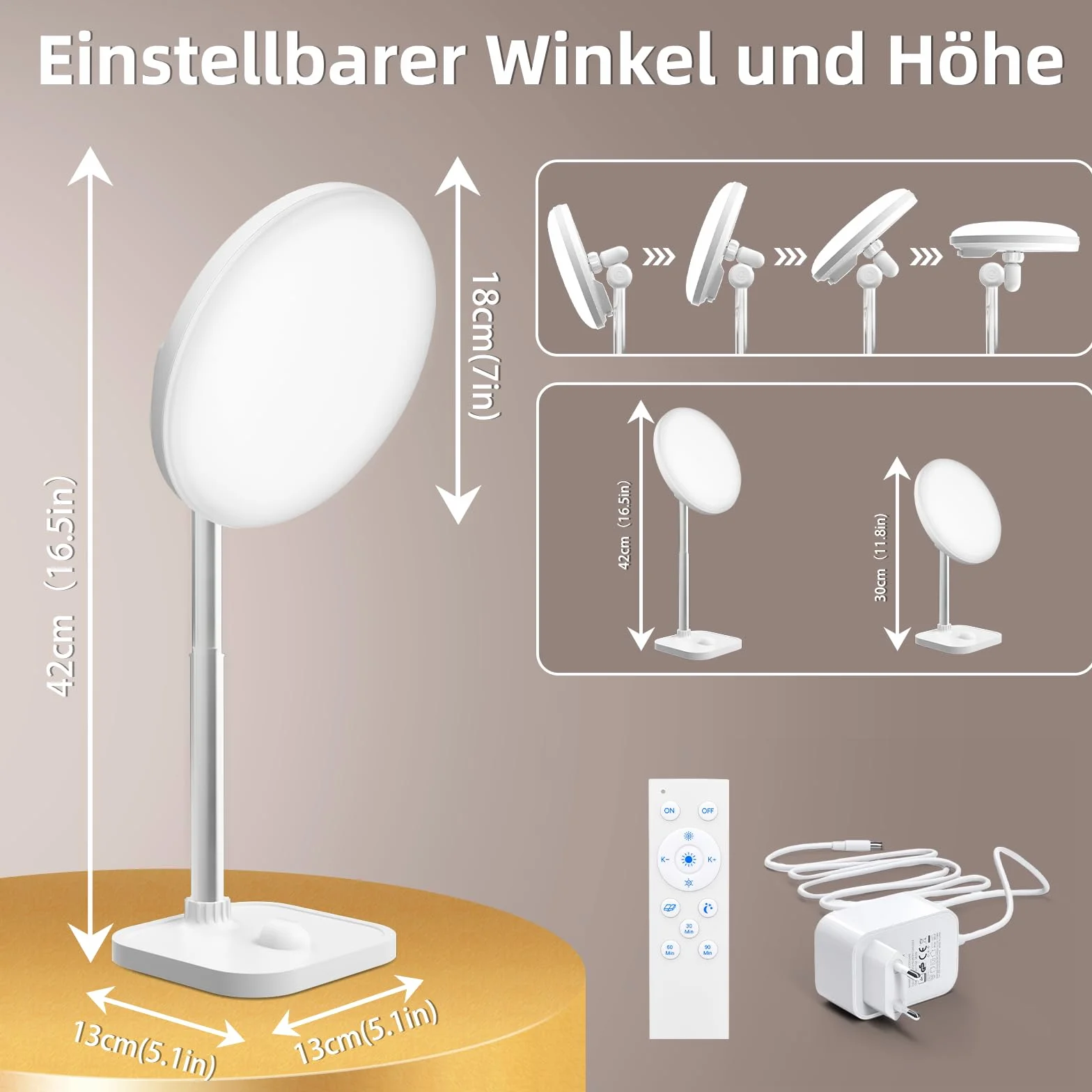 Lampe de luminothérapie 15000 Lux 3 températures de couleur 5 intensités réglables avec minuterie télécommande USB-A