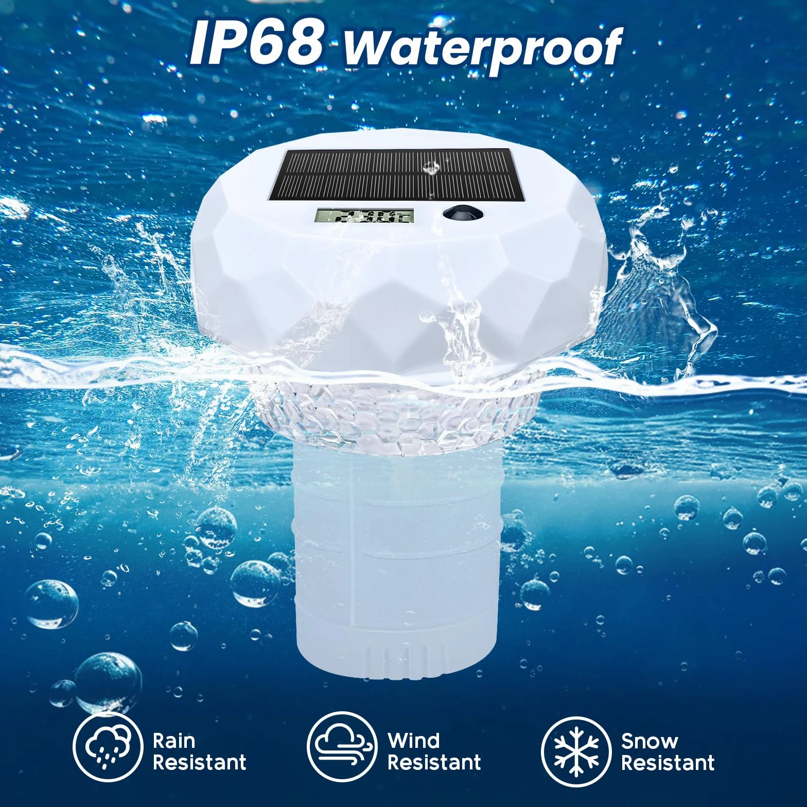 Lumière Piscine Solaire IP68 avec Diffuseur Chlore, Télécommande, 8 Couleurs, Minuterie