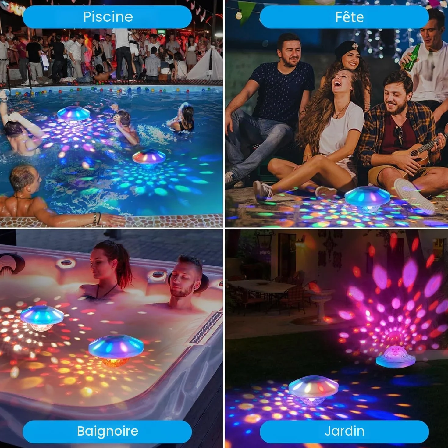 TEPENAR Lampe de piscine flottante IP68 7 modes rechargeable Éclairage disco spa LED étanche 1 pièce