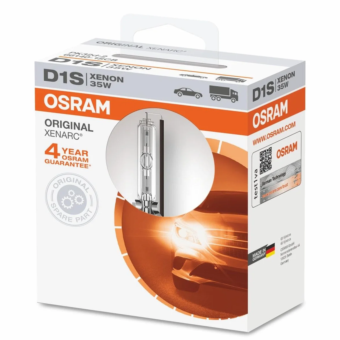 OSRAM XENARC ORIGINAL D1S Lampe à décharge au xénon, qualité OEM, boîtier à couverture souple (1 lampe)