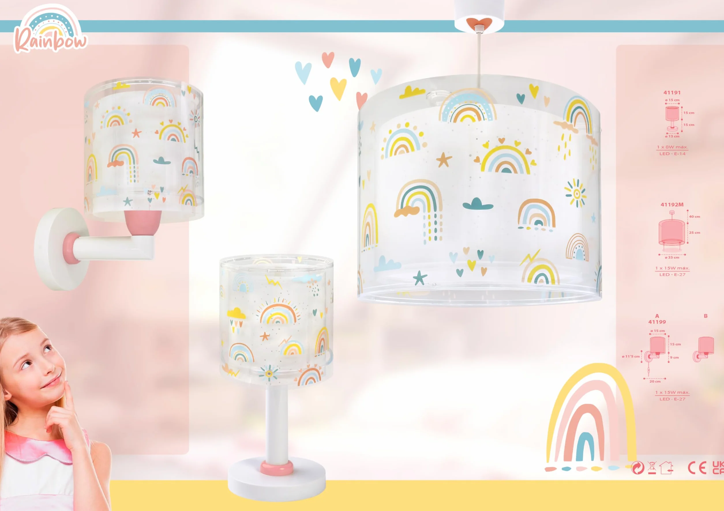 Dalber Lampe de chevet enfant Rainbow arc-en-ciel G4 LED 4 W Rose