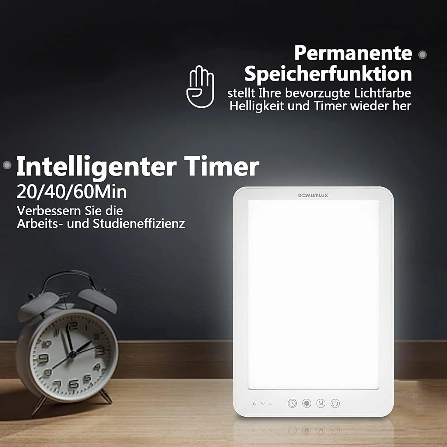 Lampe de luminothérapie 10 000 lux compacte avec support et pochette