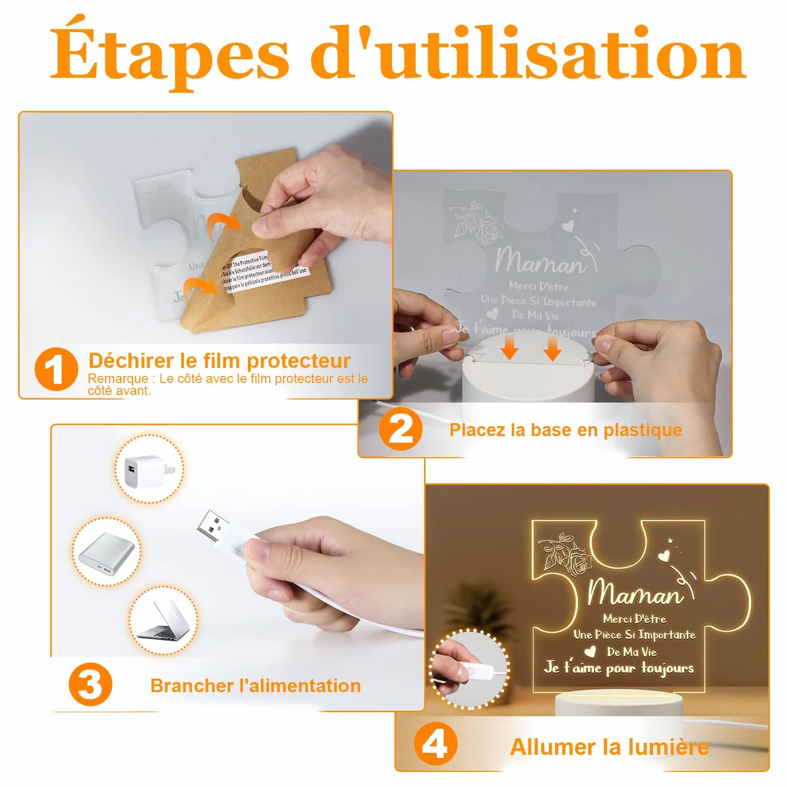 Lampe en Acrylique Personnalisée Cadeau Fête des Mères pour Maman Femme
