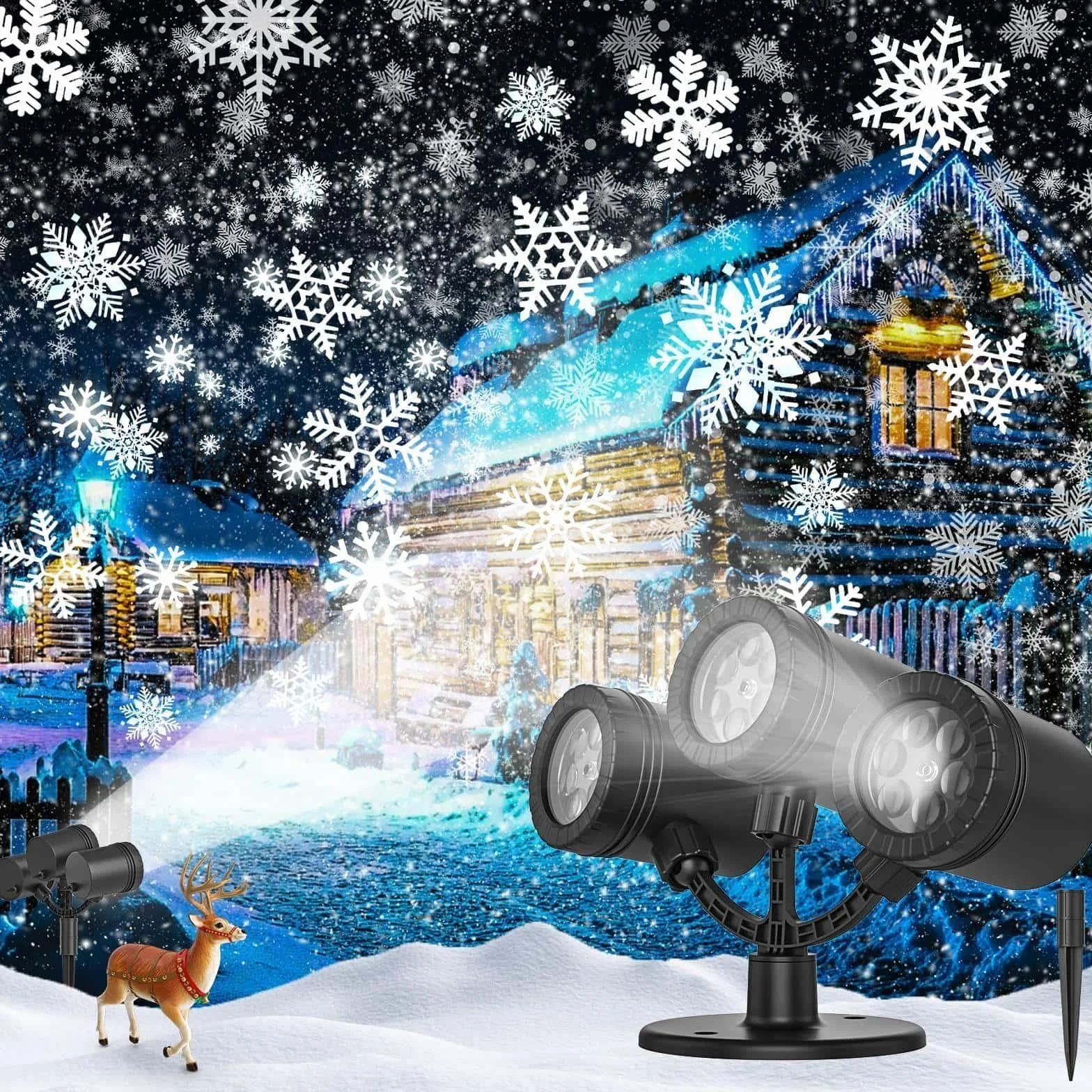 Projecteur de Noël à flocons de neige triple amélioré LED extérieur