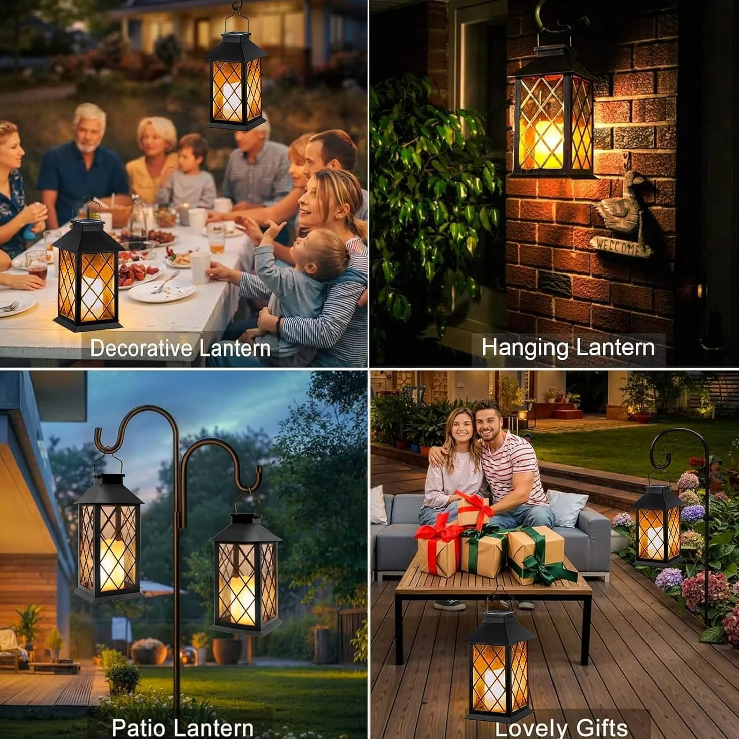 Lanterne Solaire Exterieur 2 Pièces 35cm Lampe Jardin Verre Trempé Étanche Noir
