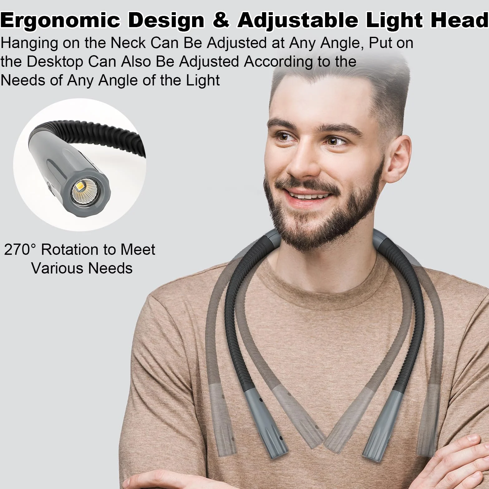 KEWUZY Lampe de Lecture de Cou Rechargeable, 3 Couleurs 3 Niveaux Luminosité Réglables, Bras Pliables, Mémoire, Longue Durée, pour Lecture Tricoter Camping