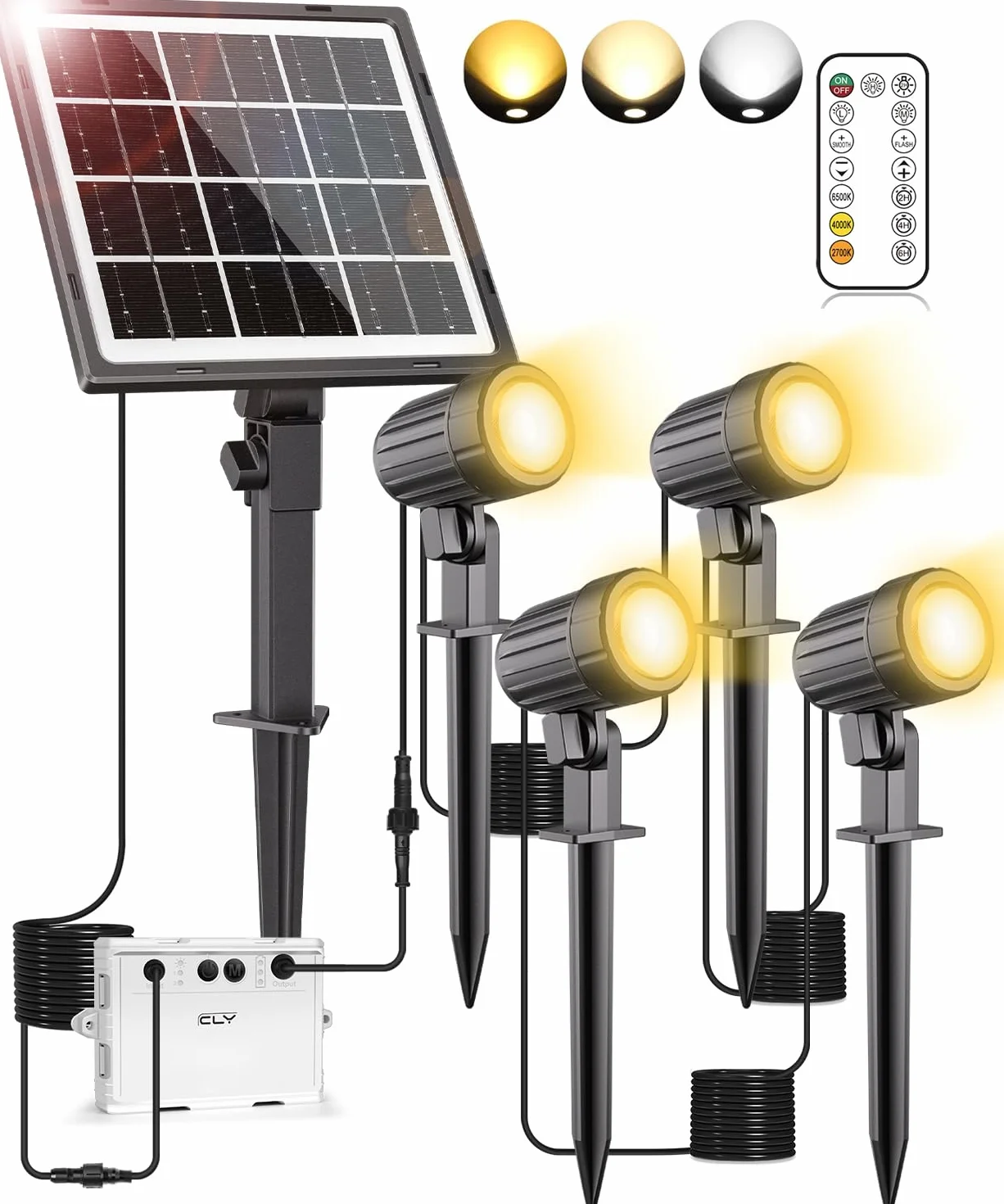 CLY Lampe Solaire Exterieur 5000mAh IP66 Projecteur LED 2 Mode 2700K-6000K