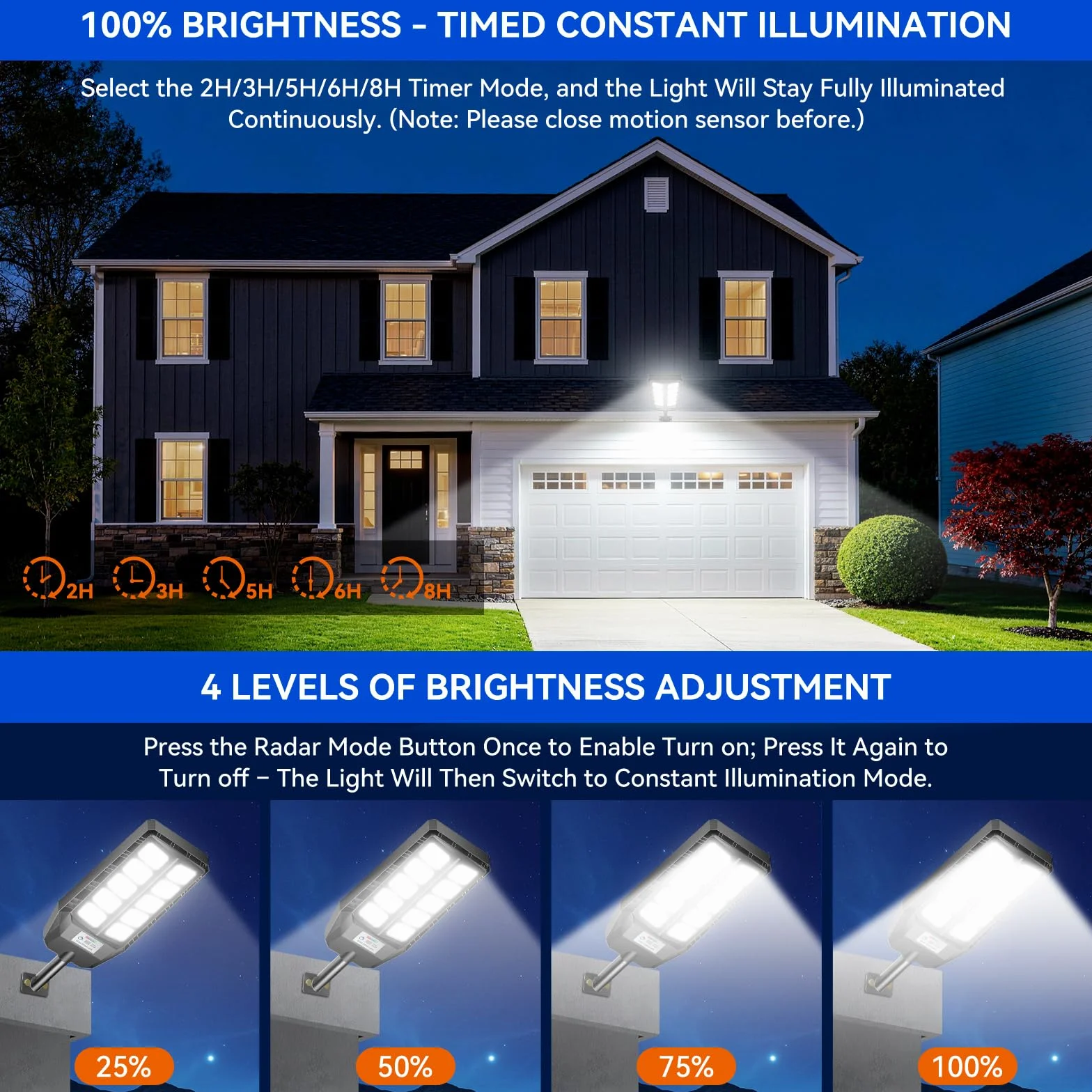 Lampadaire solaire d'extérieur IP66 avec télécommande et détecteur de mouvement
