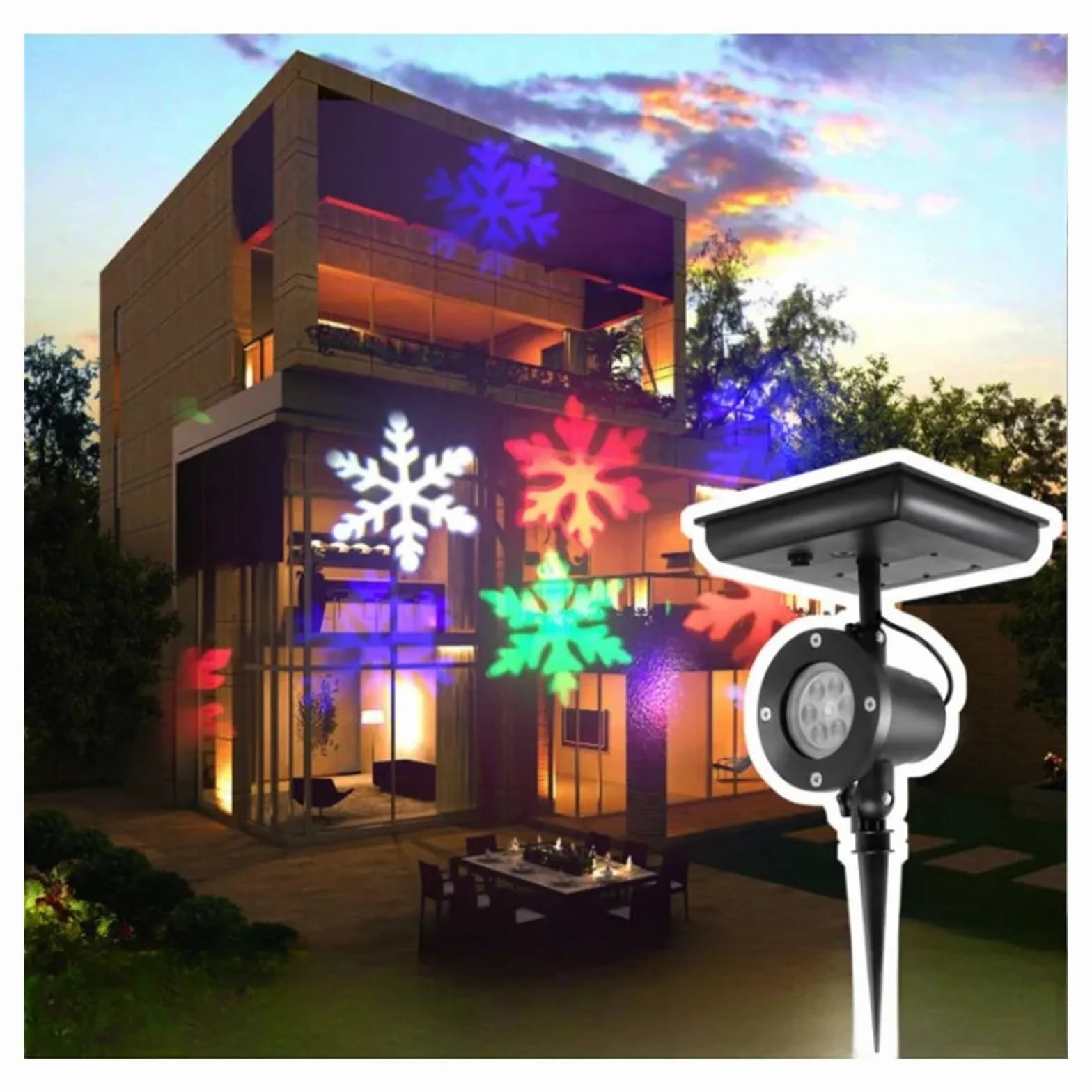 Projecteur solaire de Noël flocon de neige LED rotative Décoration jardin lumière blanche