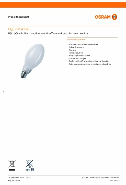 Lampa Vapeur de mercure 250 W culot E-40