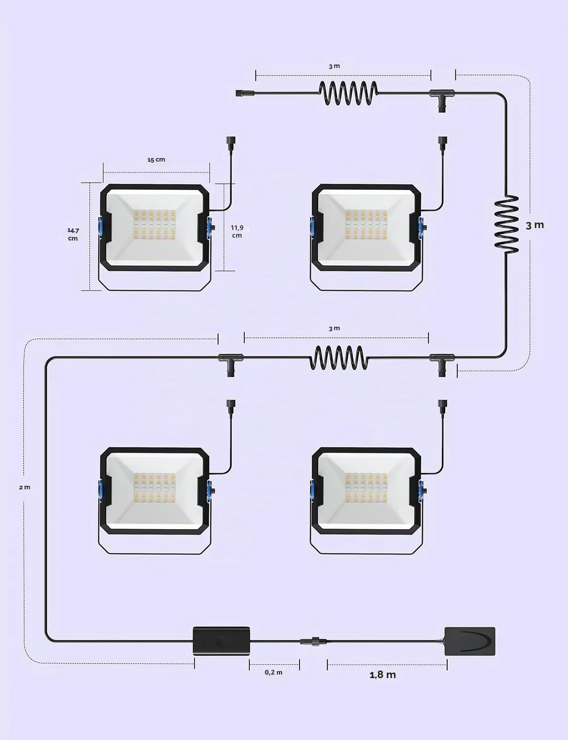Govee Lot de 4 Phares Projecteur LED Extérieur RGBIC, IP66, Compatible Alexa Google Home