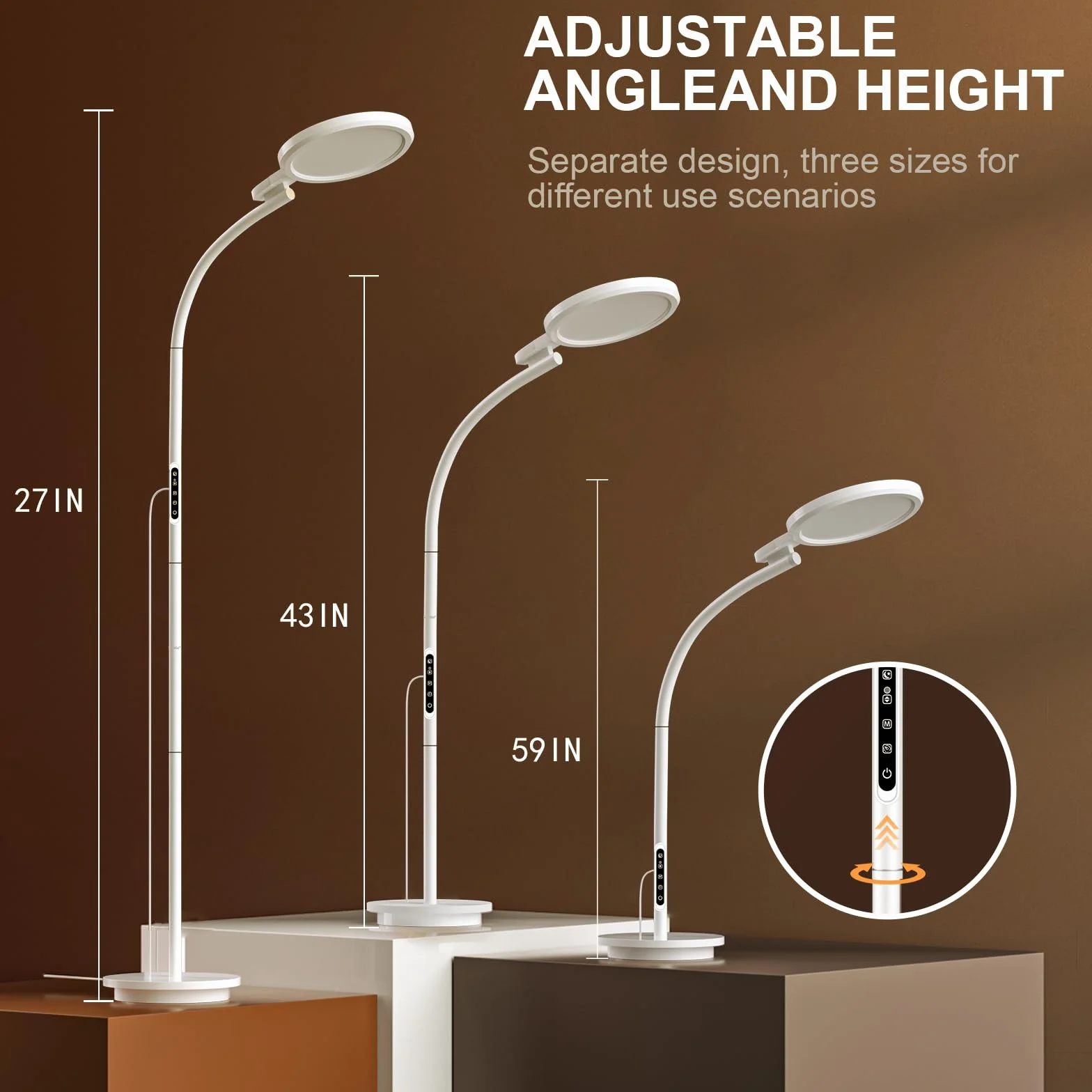 Lampe Luminothérapie 10000 Lux Lampadaire Rond 3-en-1 Télécommande Contrôle Tactile Col de Cygne Ajustable