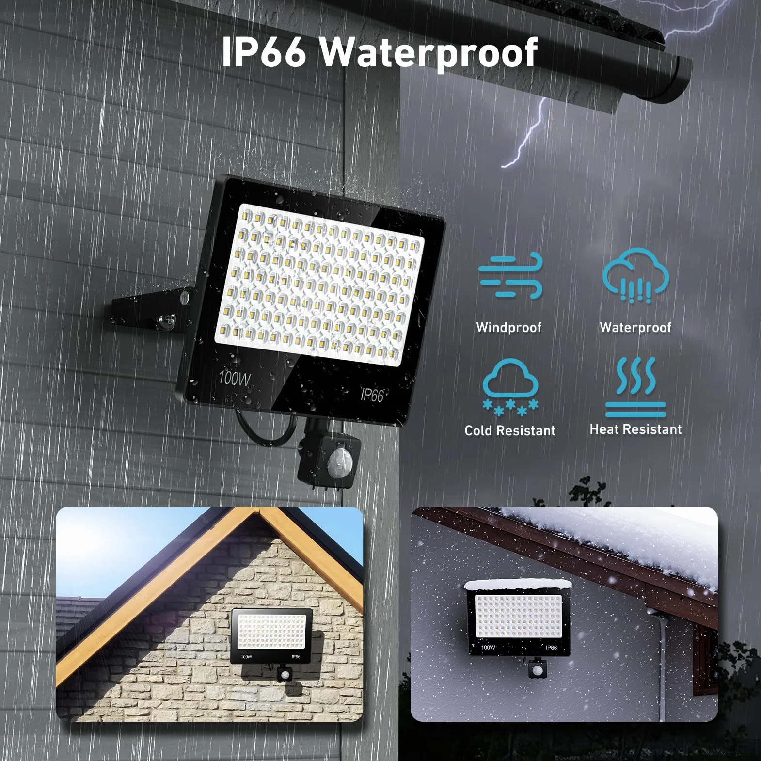 Projecteur LED Exterieur Detecteur De Mouvement 100W 10000LM 6500K Blanc Froid IP66 Etanche