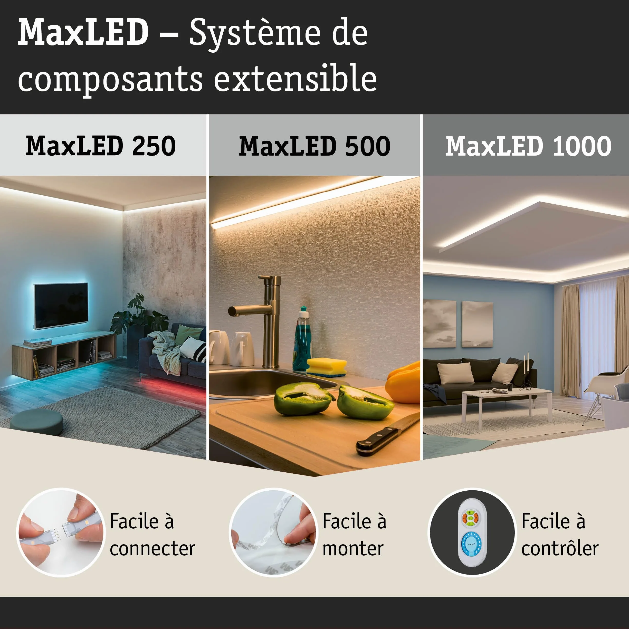 Paulmann Strips MaxLED Touch Switch 144W Bande Lumineuse LED Argent Métal