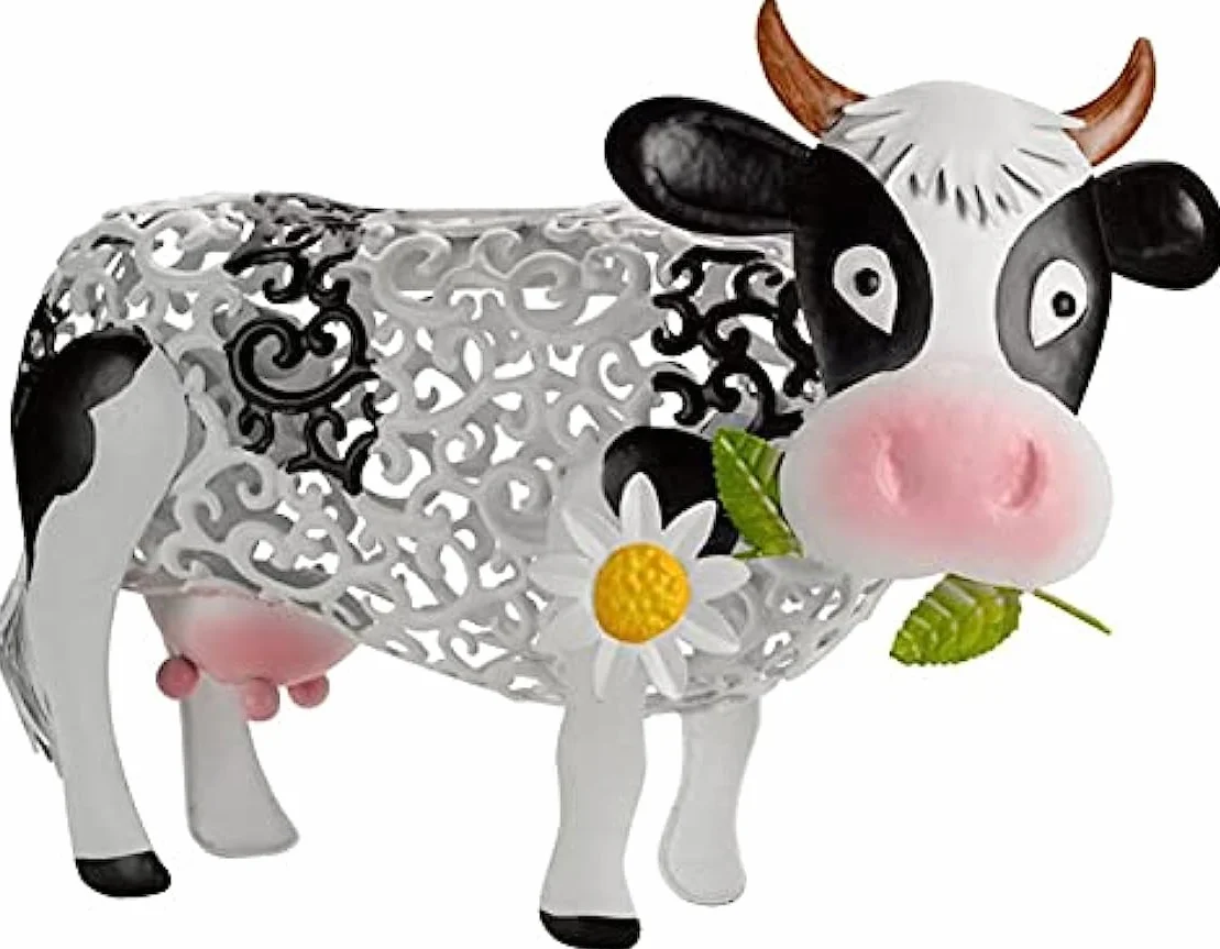 Lampe solaire LED motif marguerite et vache, décoration jardin