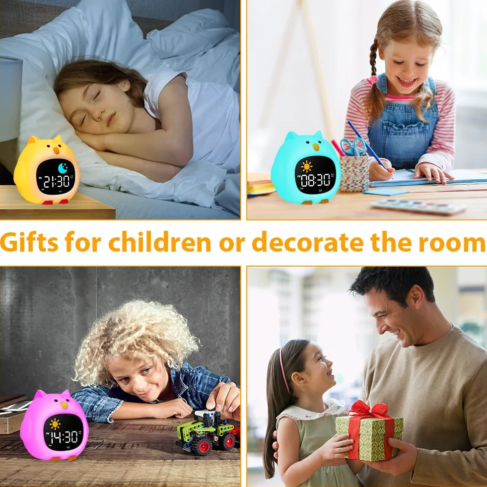 HOTUT Réveil Enfant Éducatif avec Affichage Lune et Soleil, Veilleuse RGB Couleurs, 2-10 Ans Ours