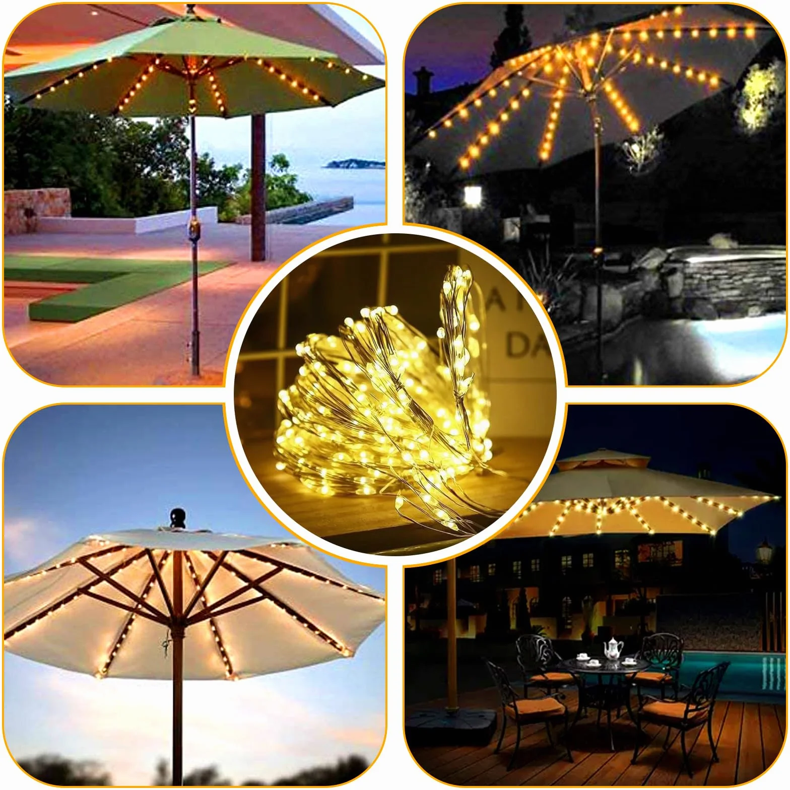 Guirlande Lumineuse pour Parasol 104LED avec Télécommande, Étanche pour Patio et Jardin