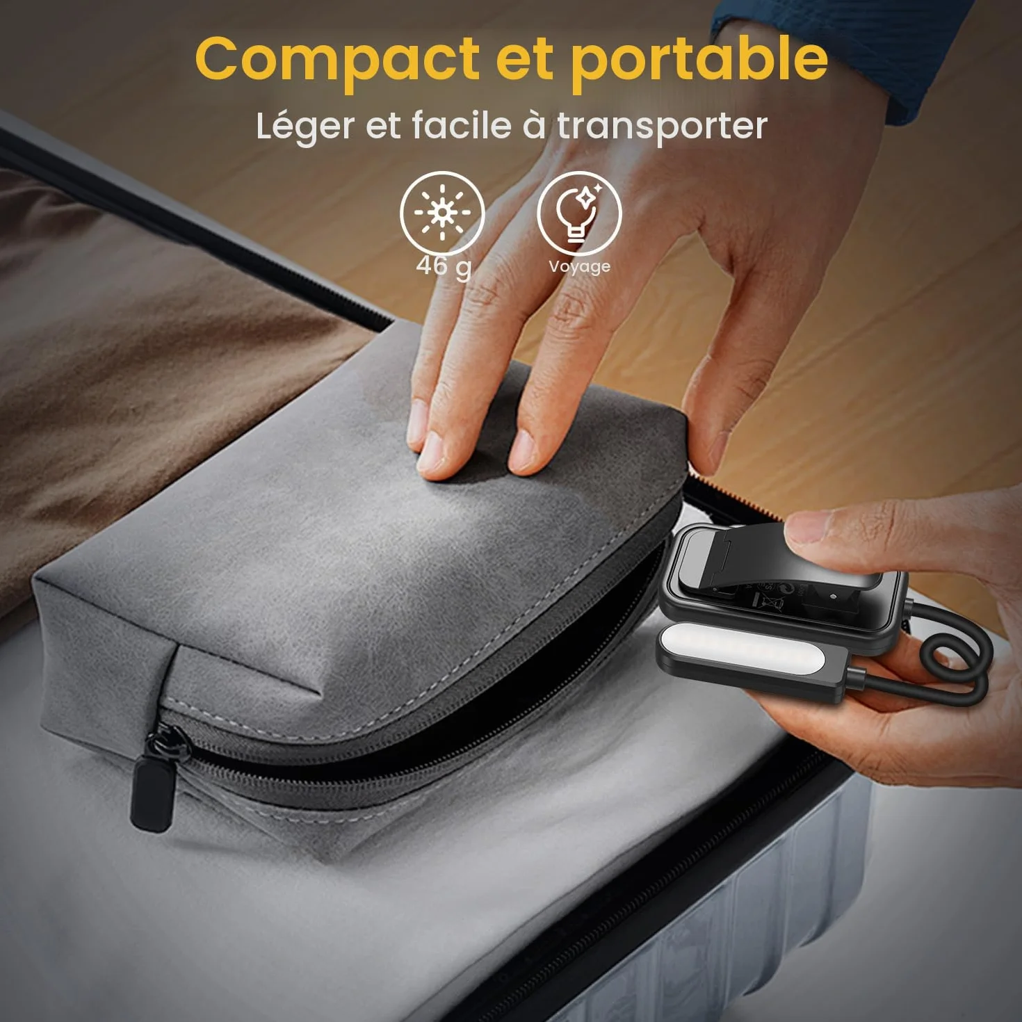 GARITE Lampe de Lecture 10 LED Rechargeable Clip, Gradation 100%-10% 3 Couleurs, Cou Flexible 360°, Lampe Livre Nocturne