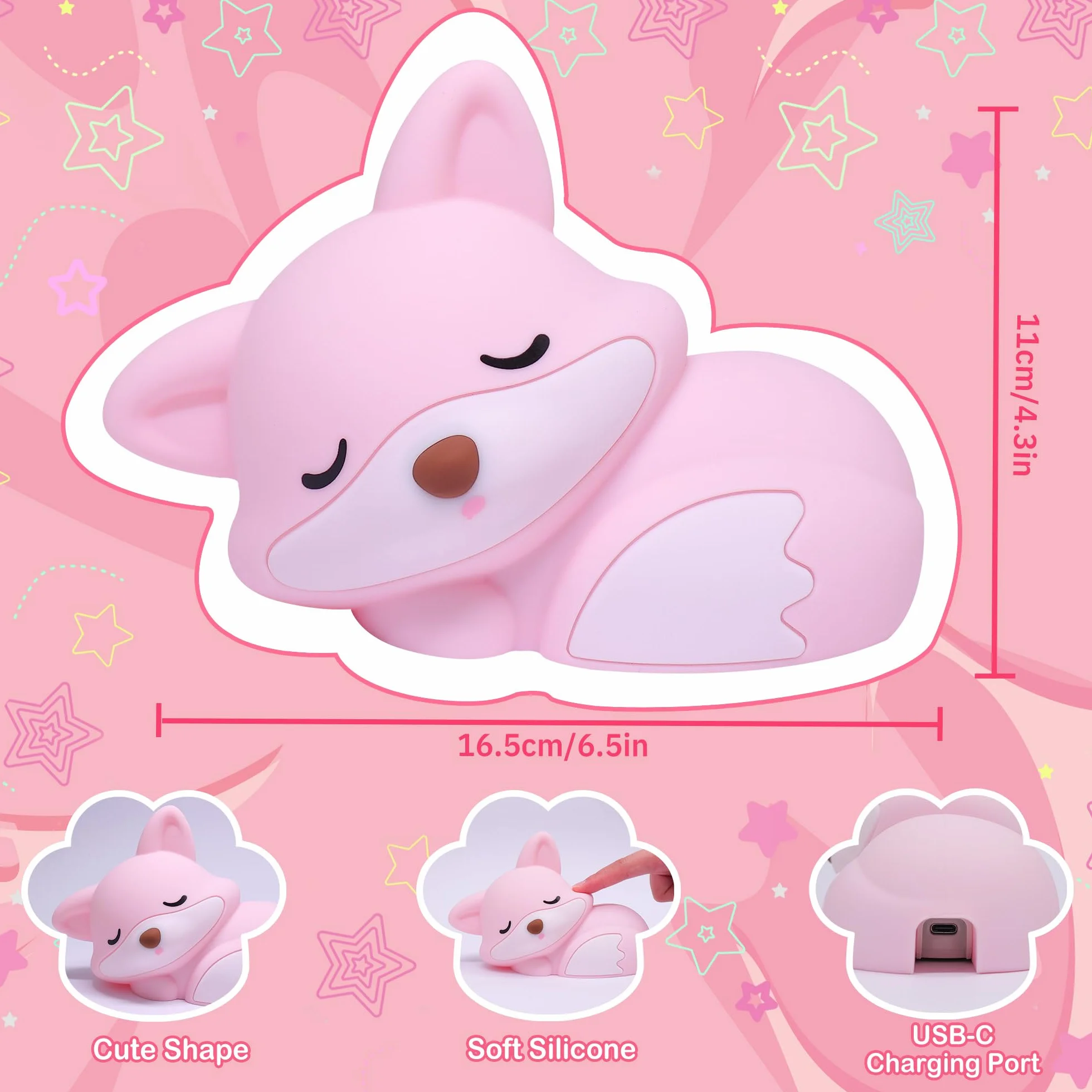 Lampe renard rose en silicone à intensité variable veilleuse enfant décoration