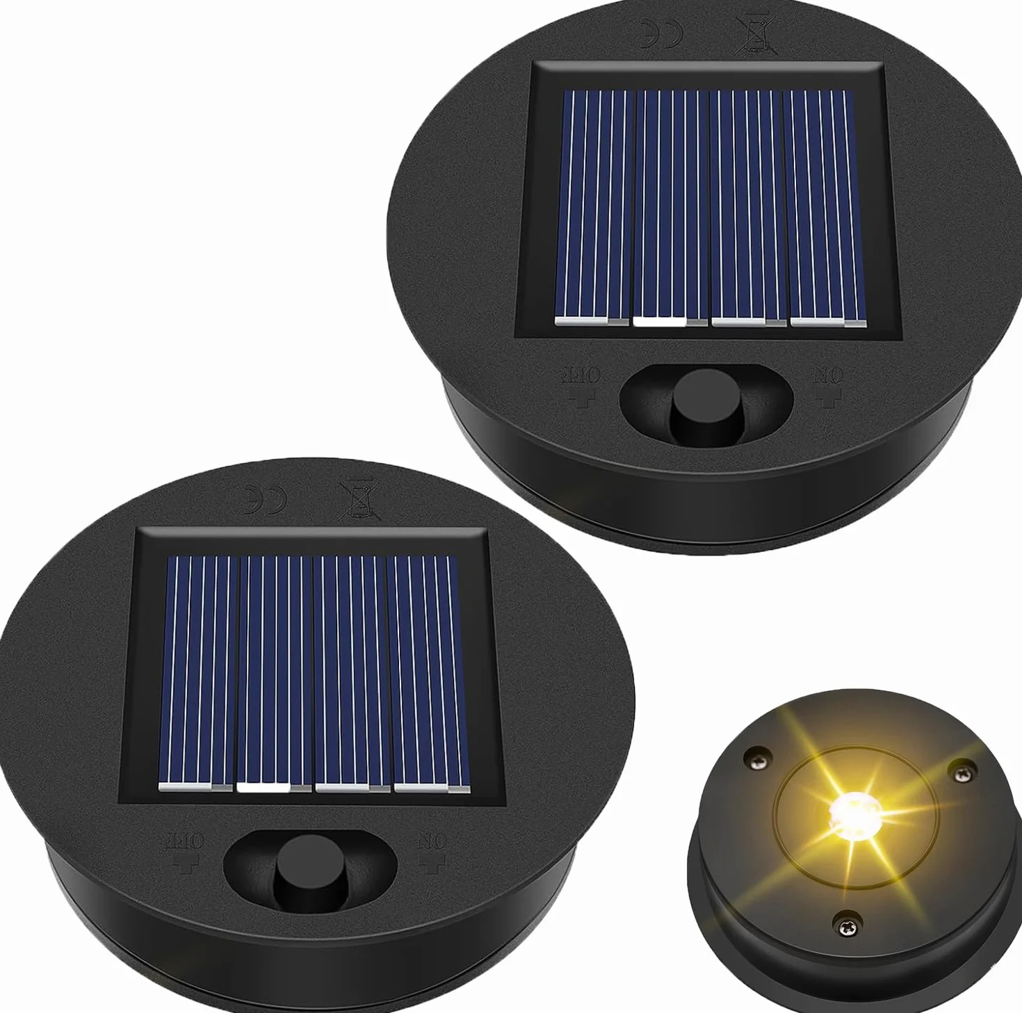 Lampe Solaire de Rechange 2 Pièces 8.5cm Panneau Solaire Étanche pour Lanterne