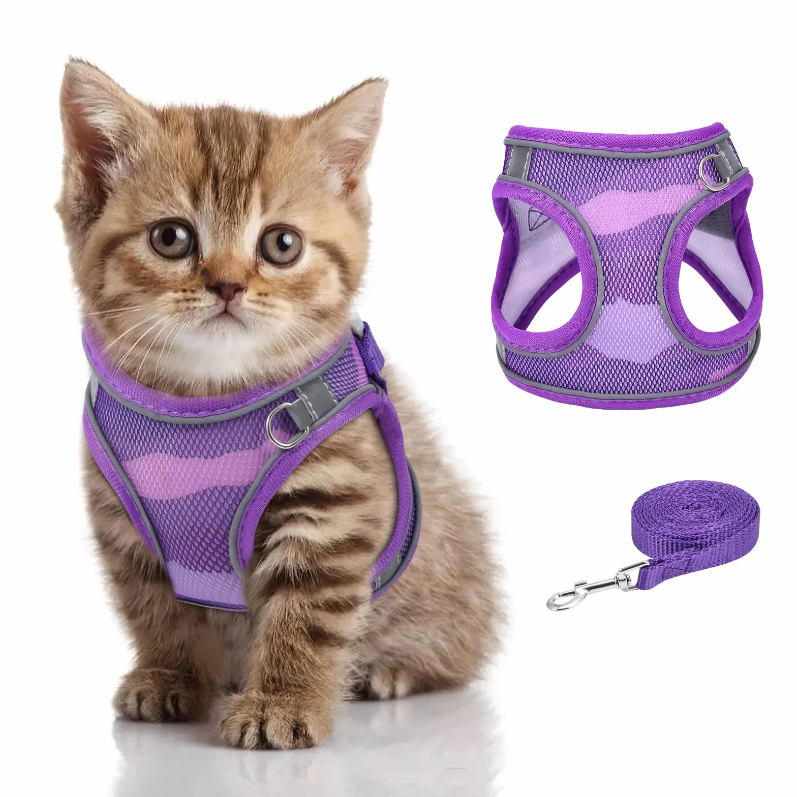 Brifit Harnais pour Chat Anti-Fugue Réglable avec Bande Réfléchissante & Maille Respirante, Pourpre, XXS