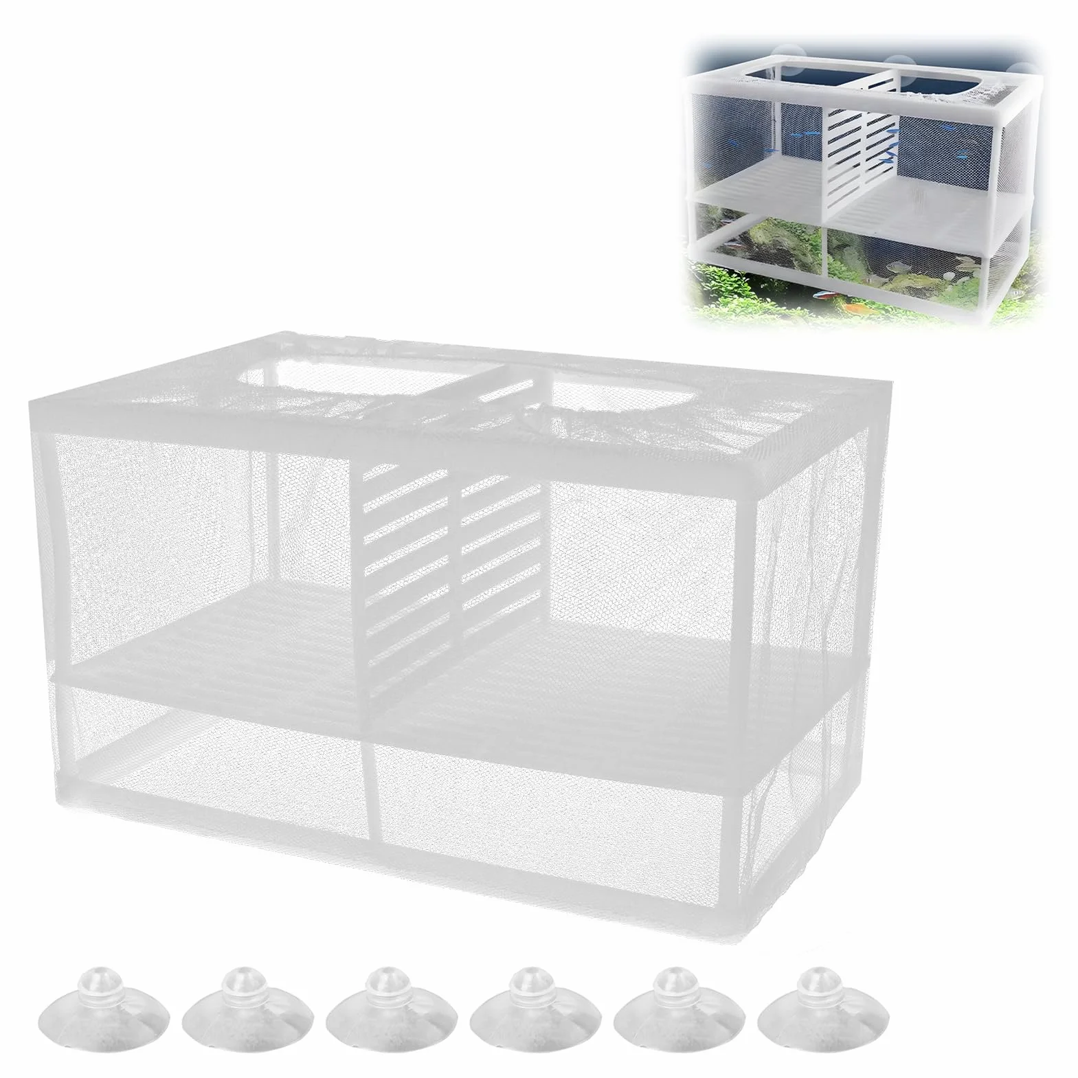 Couveuse Et Pondoir Aquarium, Boîte De Reproduction Pour Poissons Avec Séparation Amovible, Filet De Maille Fine, Auto-Flottante, 6 Ventouses