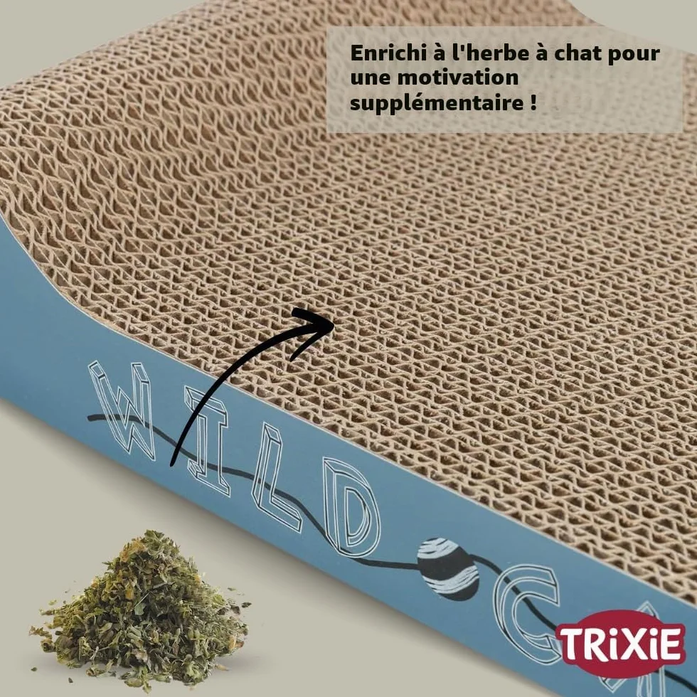 TRIXIE griffoir pour chat en carton ondulé robuste avec herbe à chat 41 × 24 × 7 cm