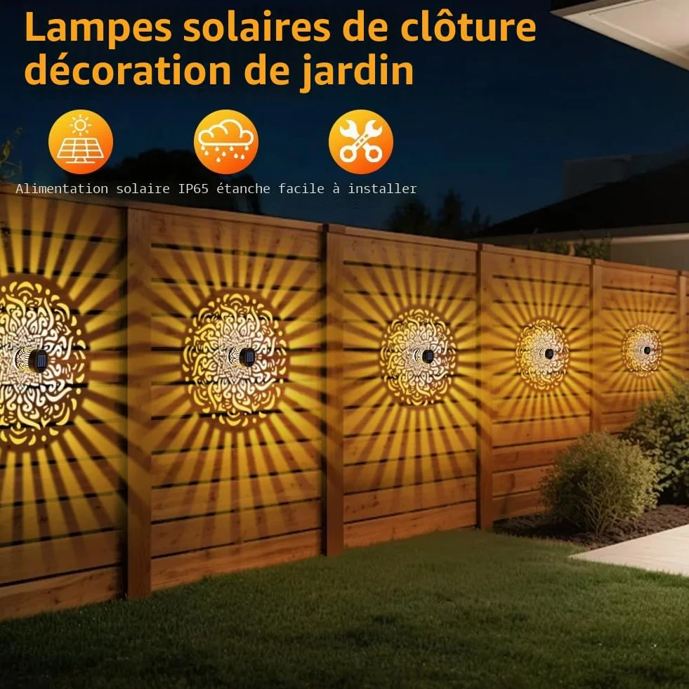 Lanterne Solaire Exterieur Jardin 2PCS Métal IP65 Étanche Décorative Balcon Terrasse Jaune Chaud