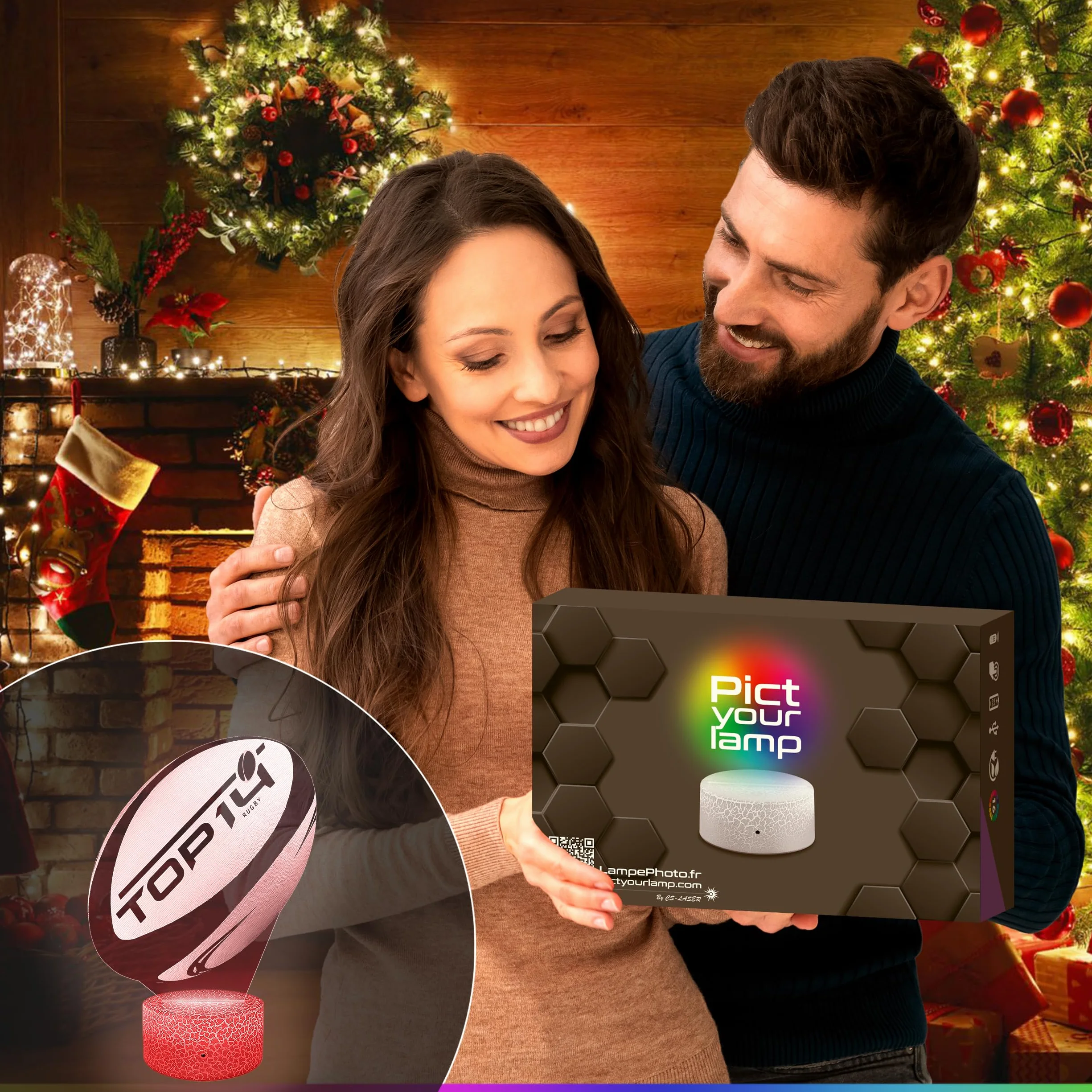Lampe de chevet Ballon Rugby décoration Rugbyman veilleuse adulte déco chambre