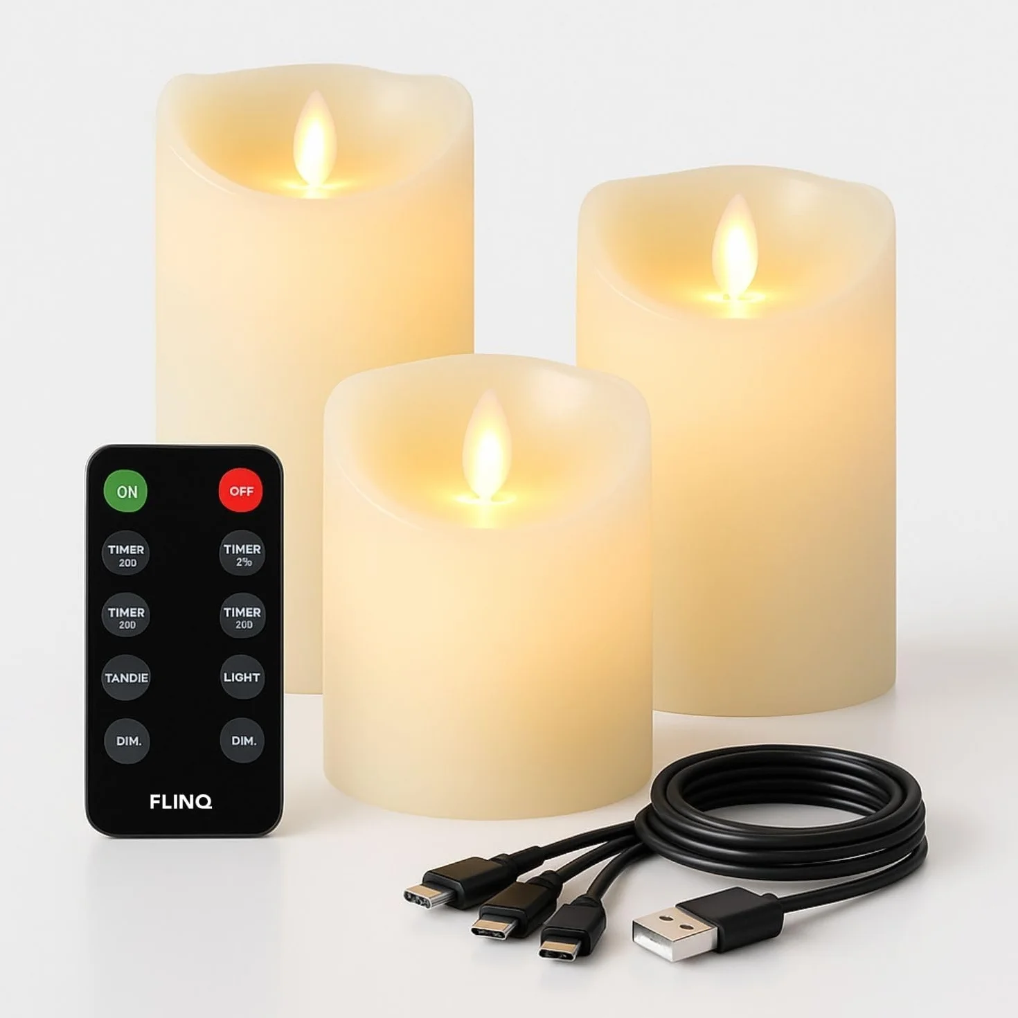 Bougies LED Rechargeables USB FLINQ - Fausse Bougie Flamme Vacillante avec Télécommande - 3 Unités