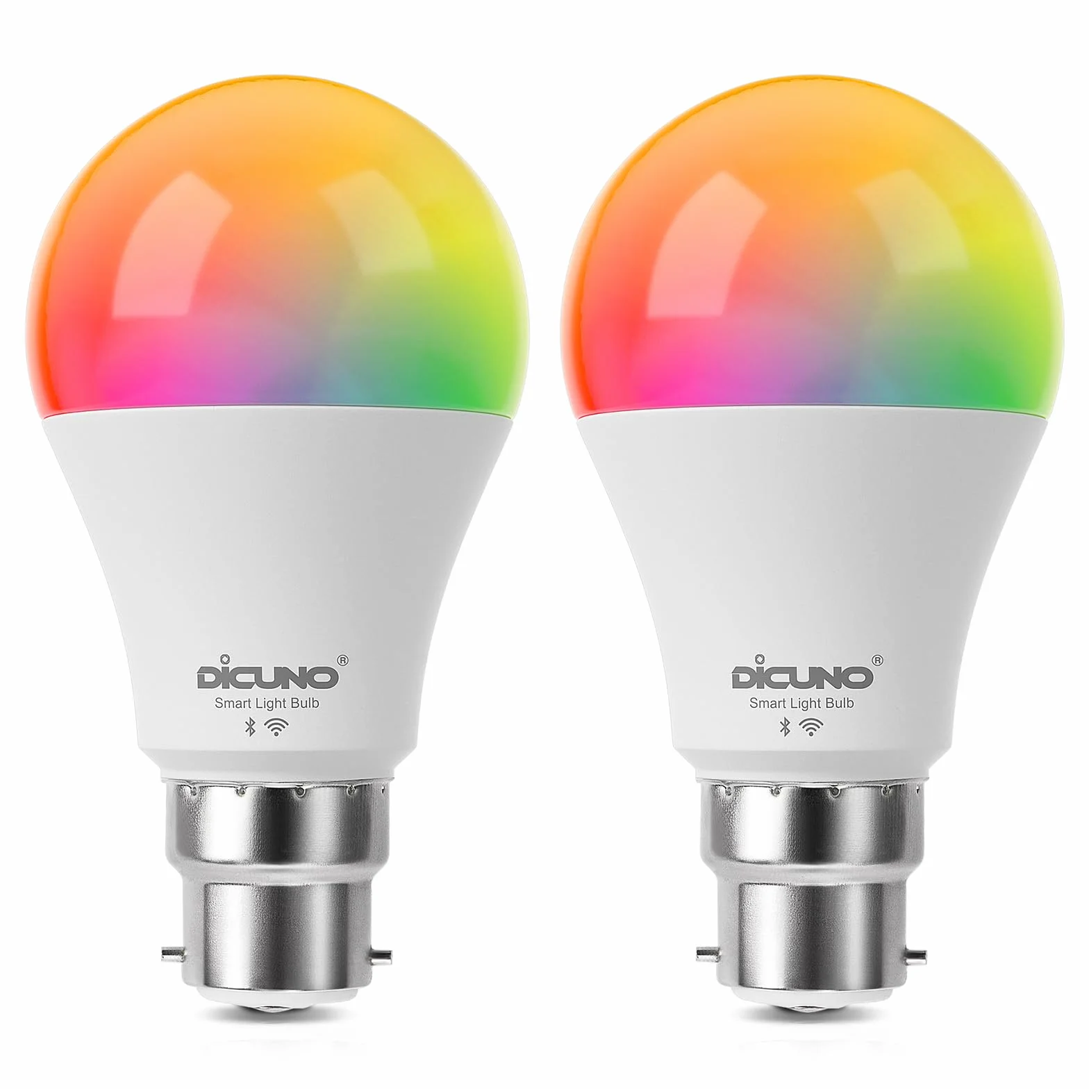 DiCUNO Ampoule Connectée LED WiFi B22 9W Dimmable Multicouleur 2700K-5000K RGBCW 800LM Lot de 2