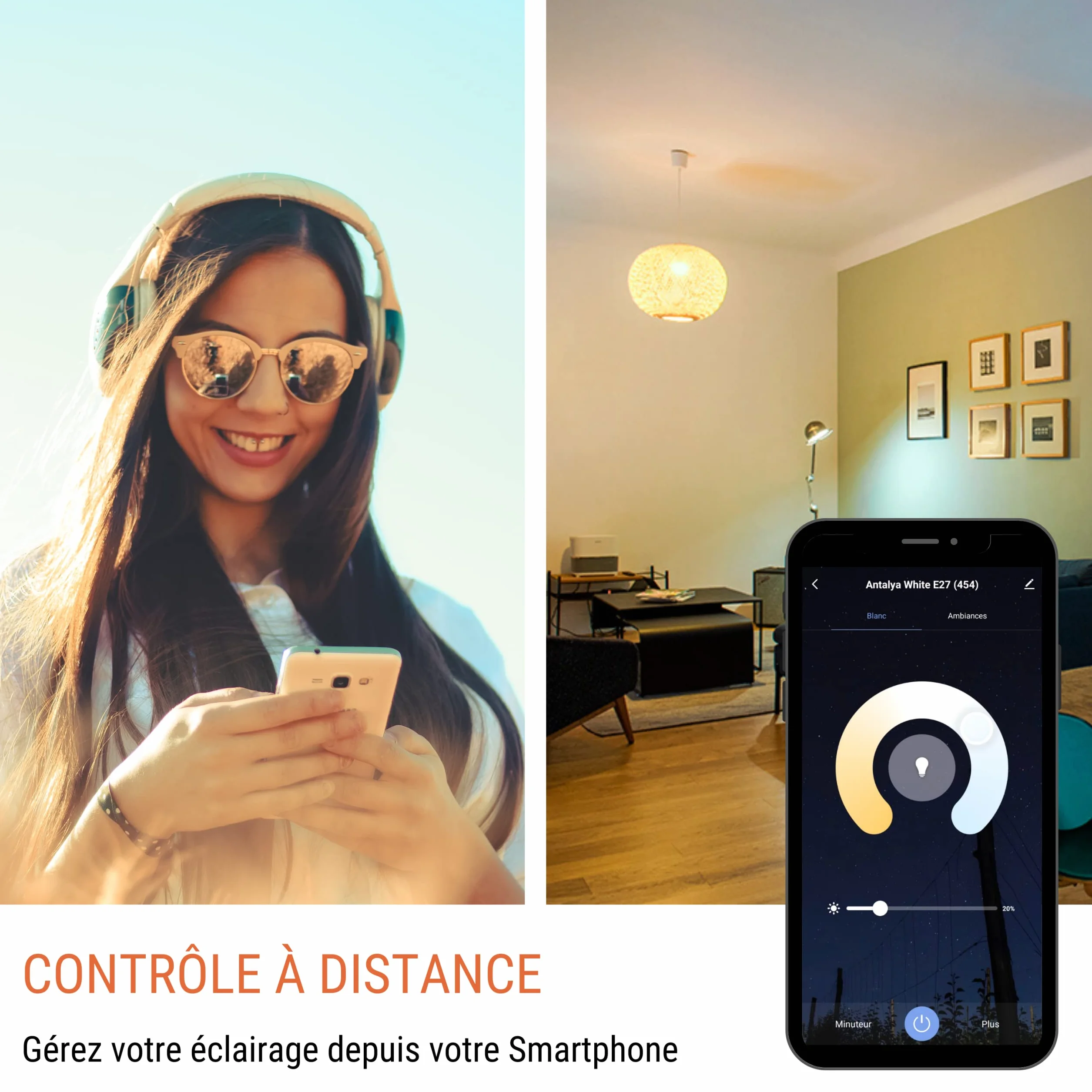 Konyks Ampoule connectée Antalya White E27 LED WiFi BT 780 Lumens 9 W Blanc réglable compatible Alexa Google Home Pack de 2
