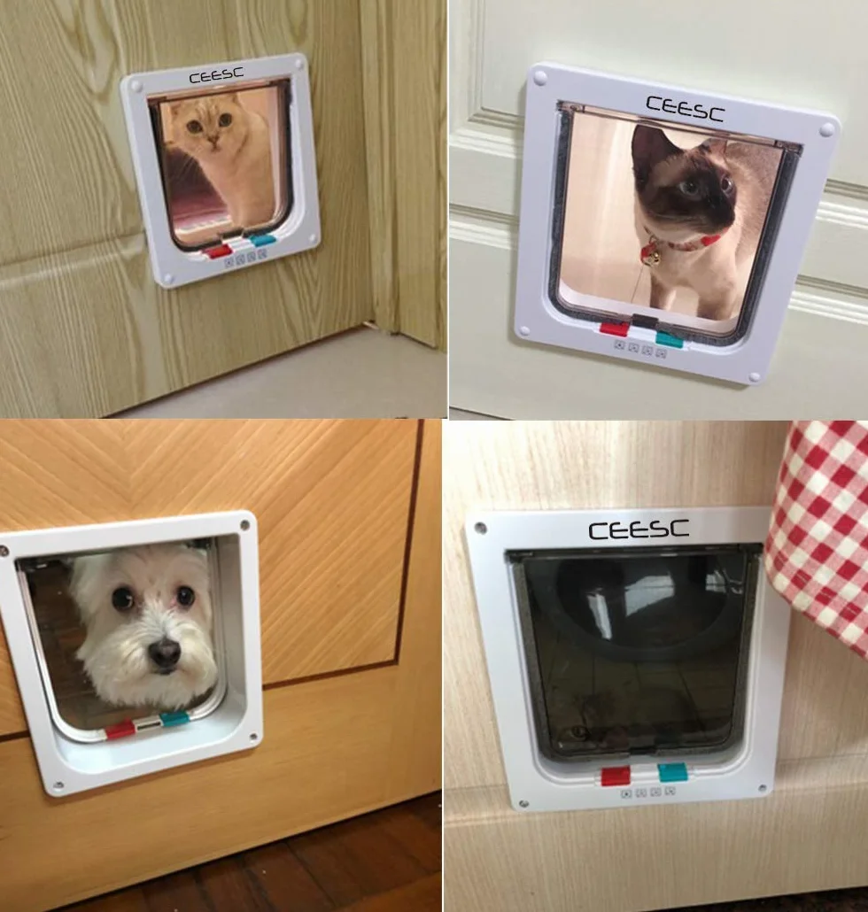 CEESC Grande chatière 28cm x 24.9cm Verrouillage 4 Voies pour Chats Petits Chiens
