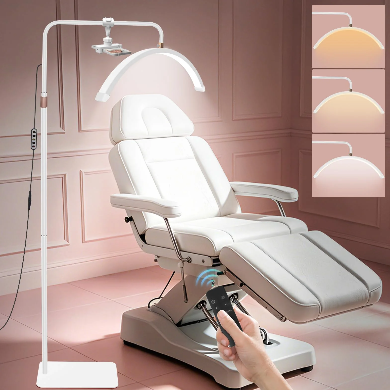 Lampe Demi Lune Extension De Cils Luminosité réglable Support pour téléphone Tête Rotative 360° Blanc