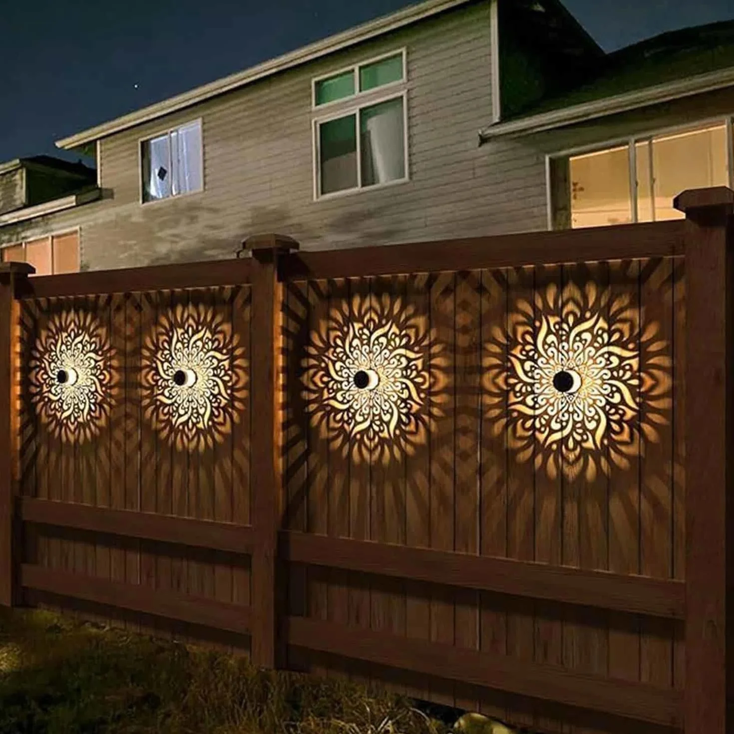 Lampes Solaires Clôture Mandala Métal 2pcs, Lampe Solaire Exterieur Jardin Imperméable Décoration Extérieure