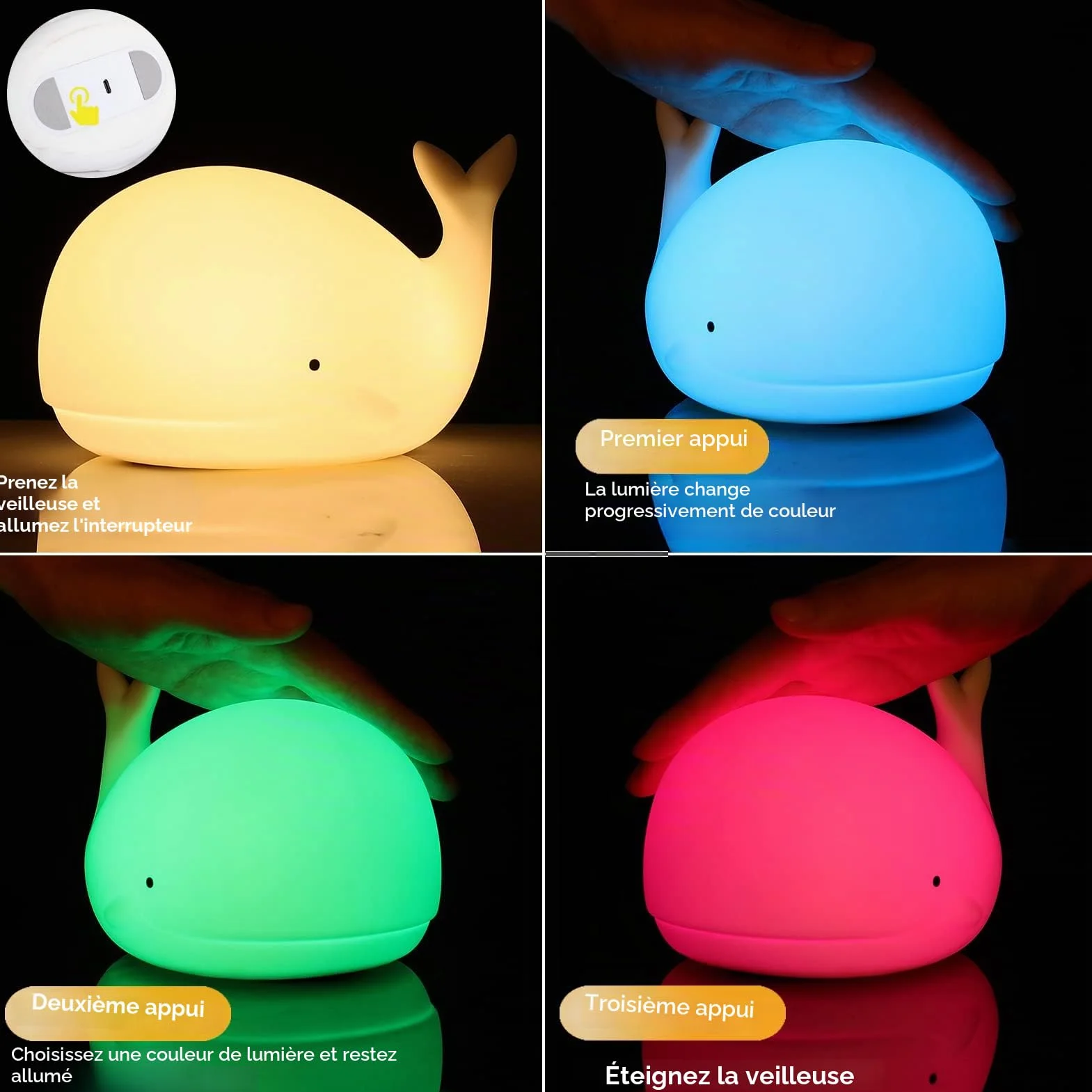 Veilleuse Enfants 7 Couleurs LED Portable Tactile Bébé Lampe USB Silicone Animal