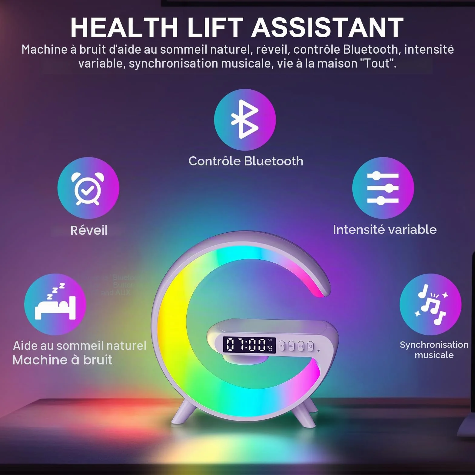 Kangtaixin Réveil Lumineux avec Lampe de Table Bluetooth, Lever du Soleil, Décoration Chambre Cadeau