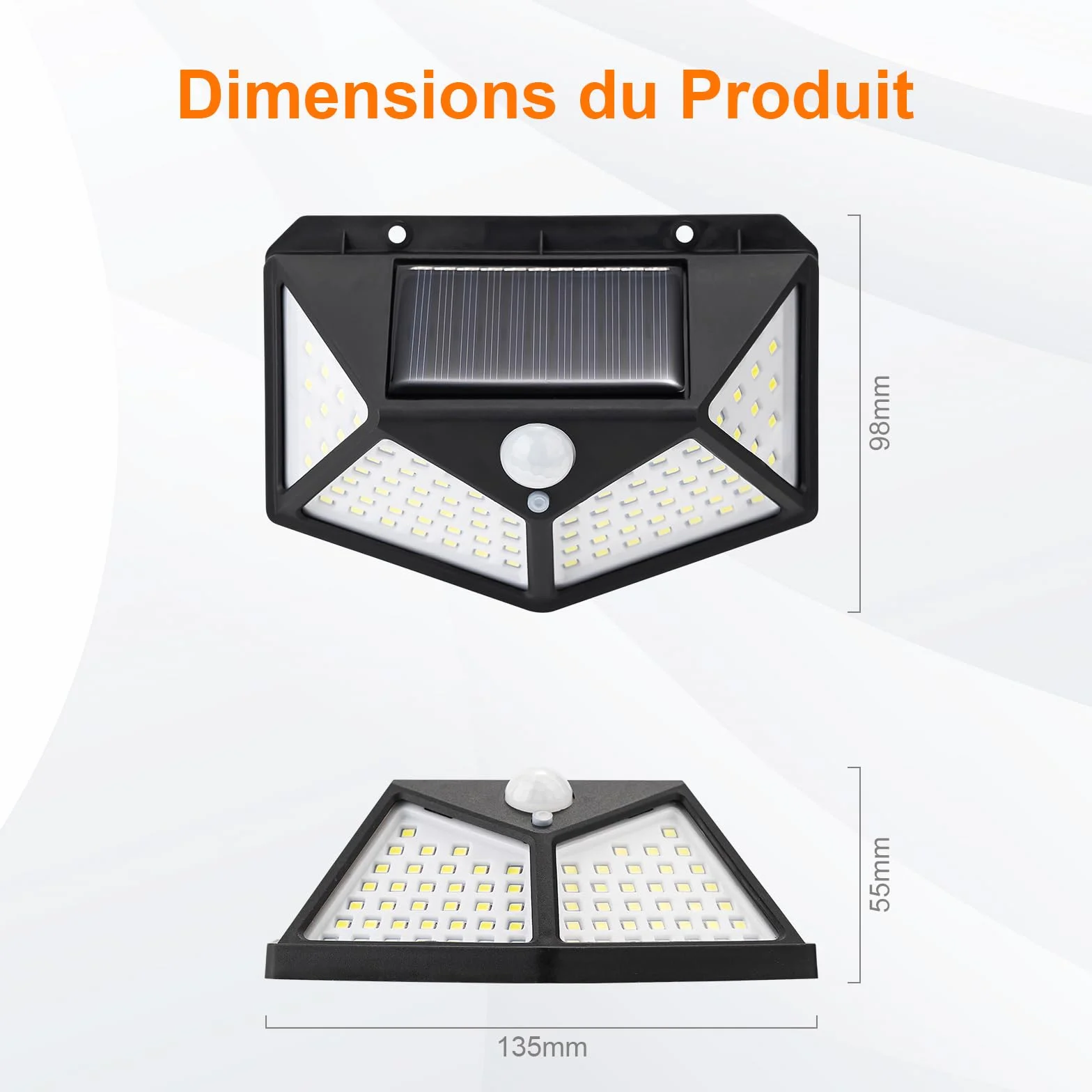 Lampe Solaire Extérieur LED 100 LEDs Détecteur de Mouvement IP65 270° 800mAh GDK203-2 Lot de 2