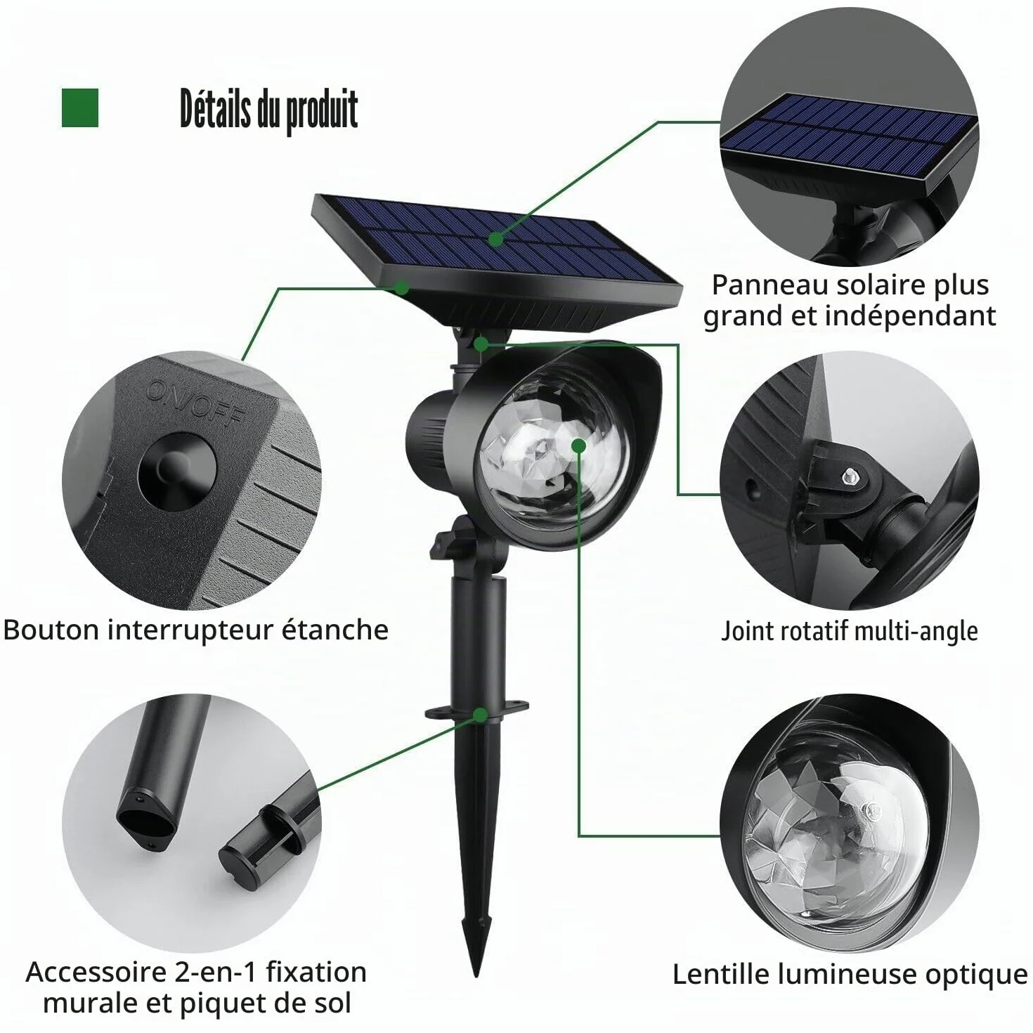 Projecteur d'étoiles LED solaire RVB extérieur avec télécommande