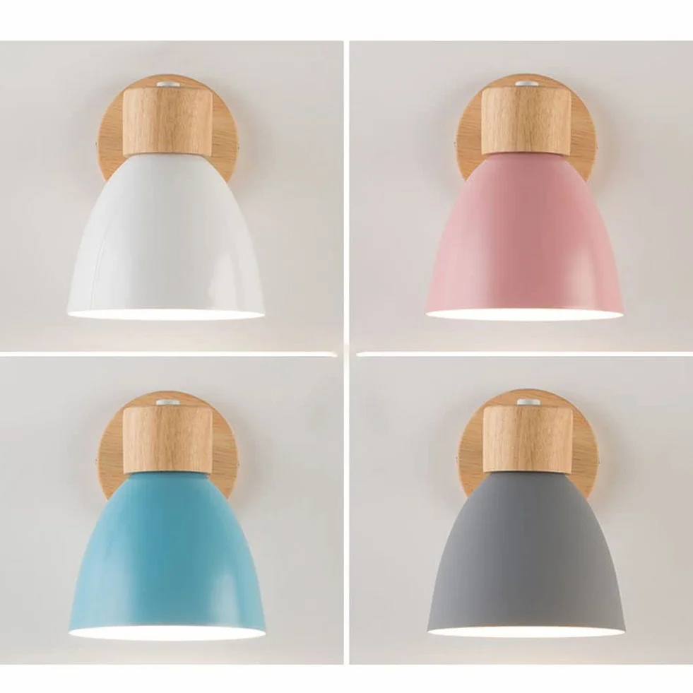 Applique murale Macaron E27 Base en bois massif avec interrupteur marche/arrêt, Lampe d'éclairage pour salon Allée Chambre d'enfant (Green)