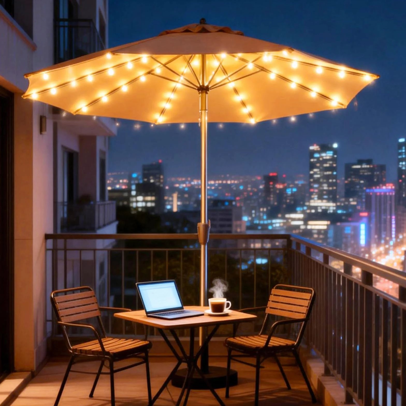 PORFOYO Guirlande lumineuse LED pour parasol 104 LED 8 modes télécommande