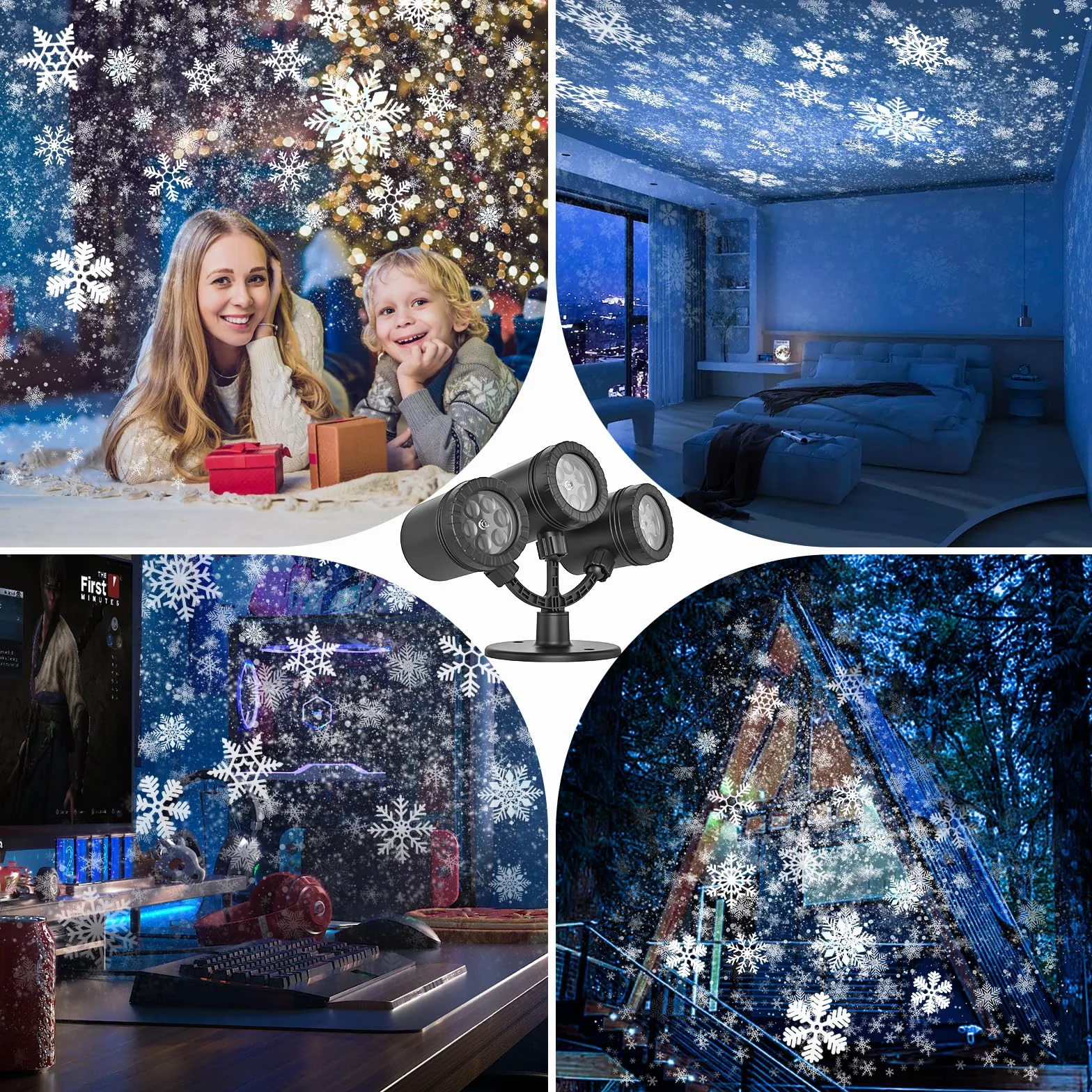 Projecteur de Noël à flocons de neige triple amélioré LED extérieur