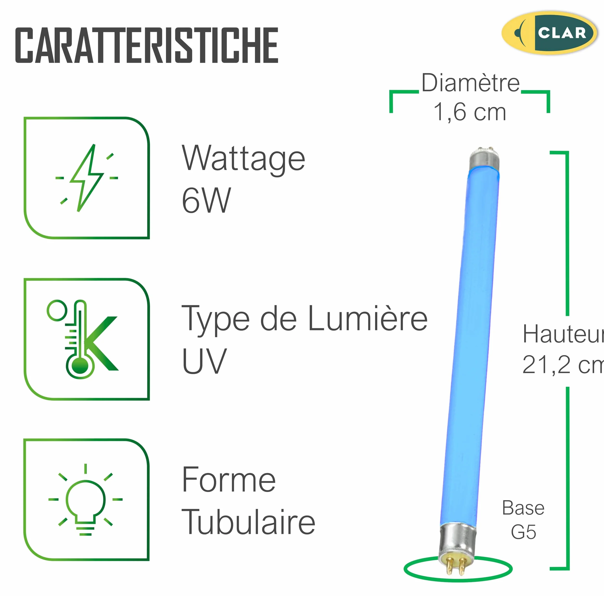 Ampoule Anti Moustique CLAR 6W 21,2 x 1,6cm Destructeur d'Insecte Pack 5
