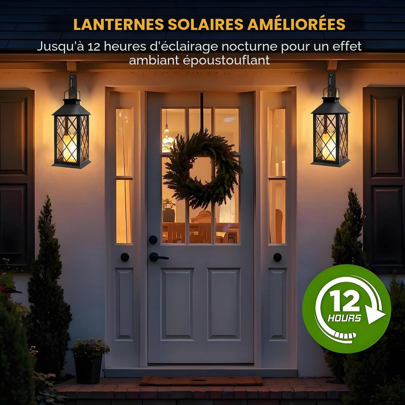 Lanterne Solaire Exterieur 2 Pièces 35cm Lampe Jardin Verre Trempé Étanche Noir